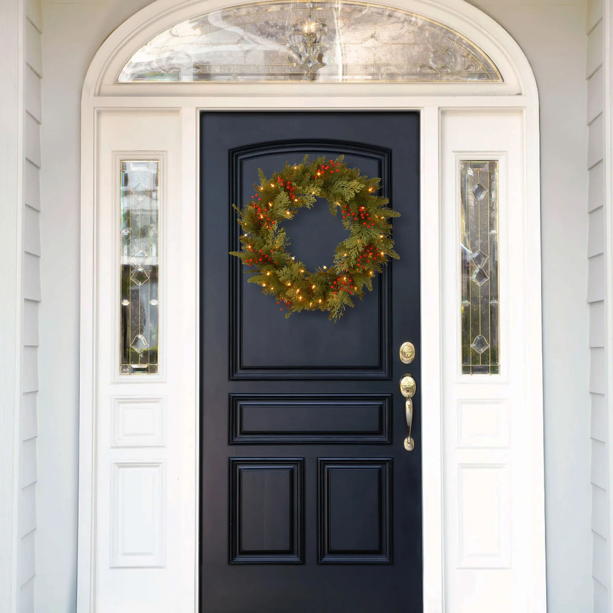 24 in. Pre-Lit Classical Collection Wreath with Warm White LED Lights - Image 2