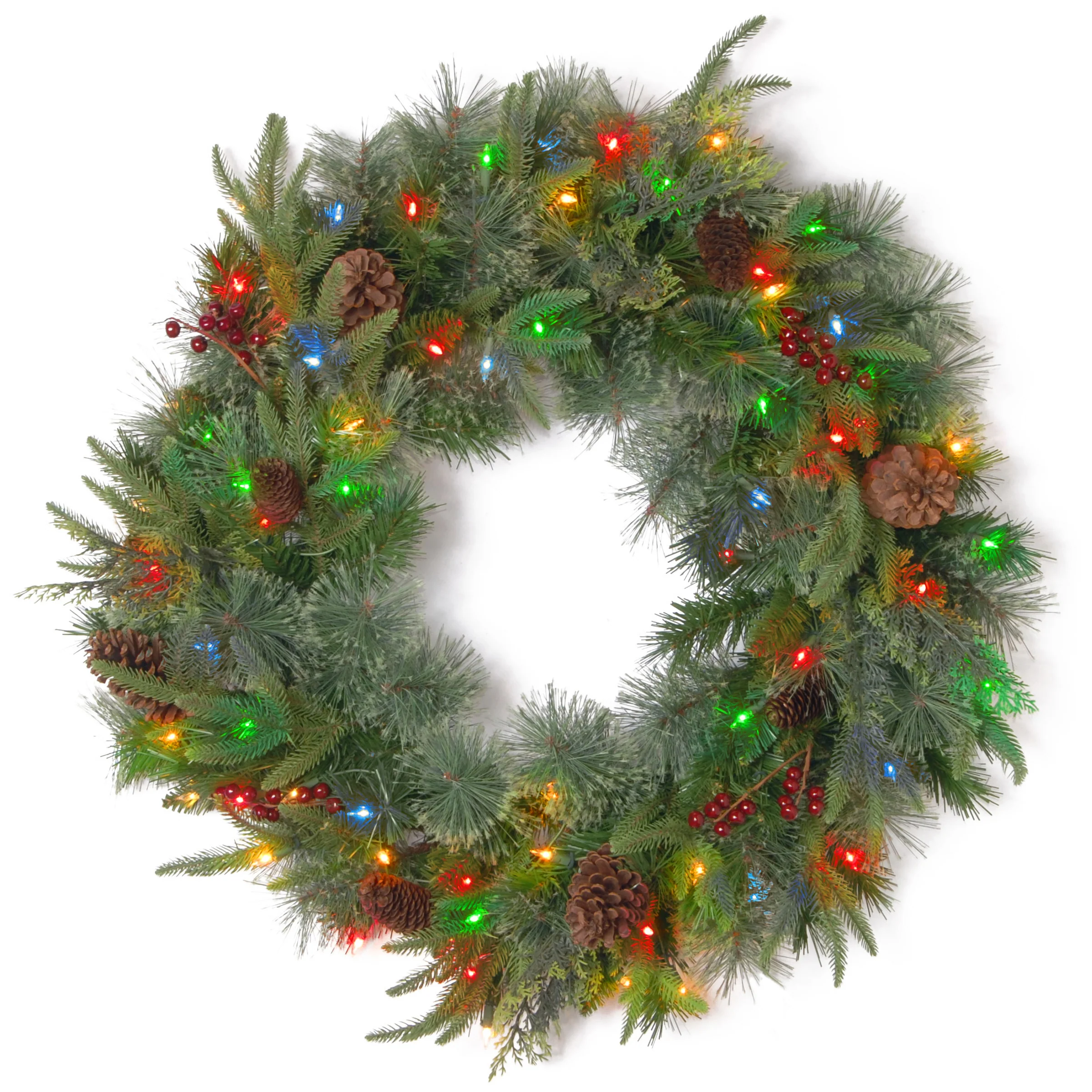 24 in. Pre-Lit Colonial Fir Wreath with Dual Color LED Lights - Image 3
