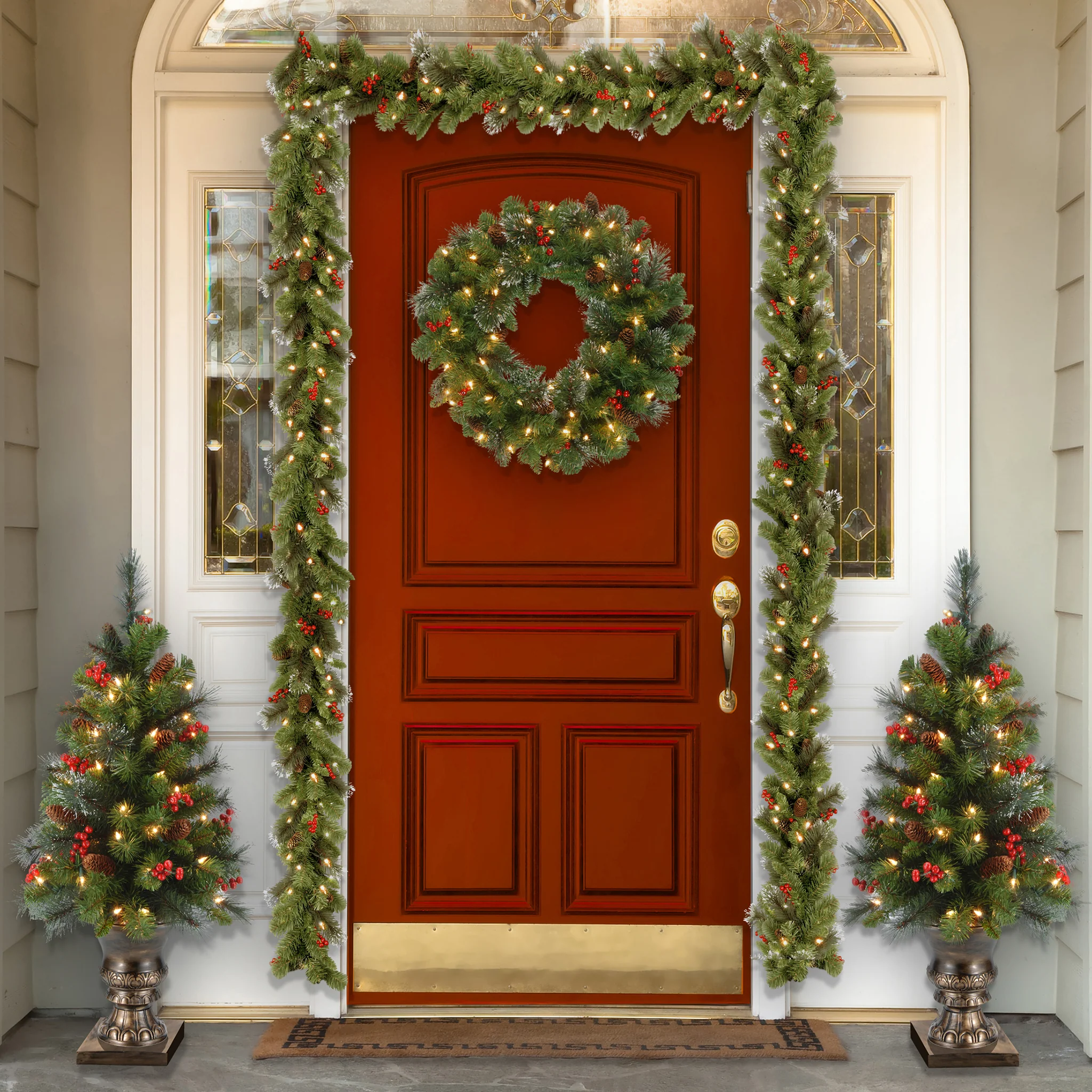 24 in. Pre-Lit Crestwood Spruce Wreath with Clear Lights, Plug-In - Image 3