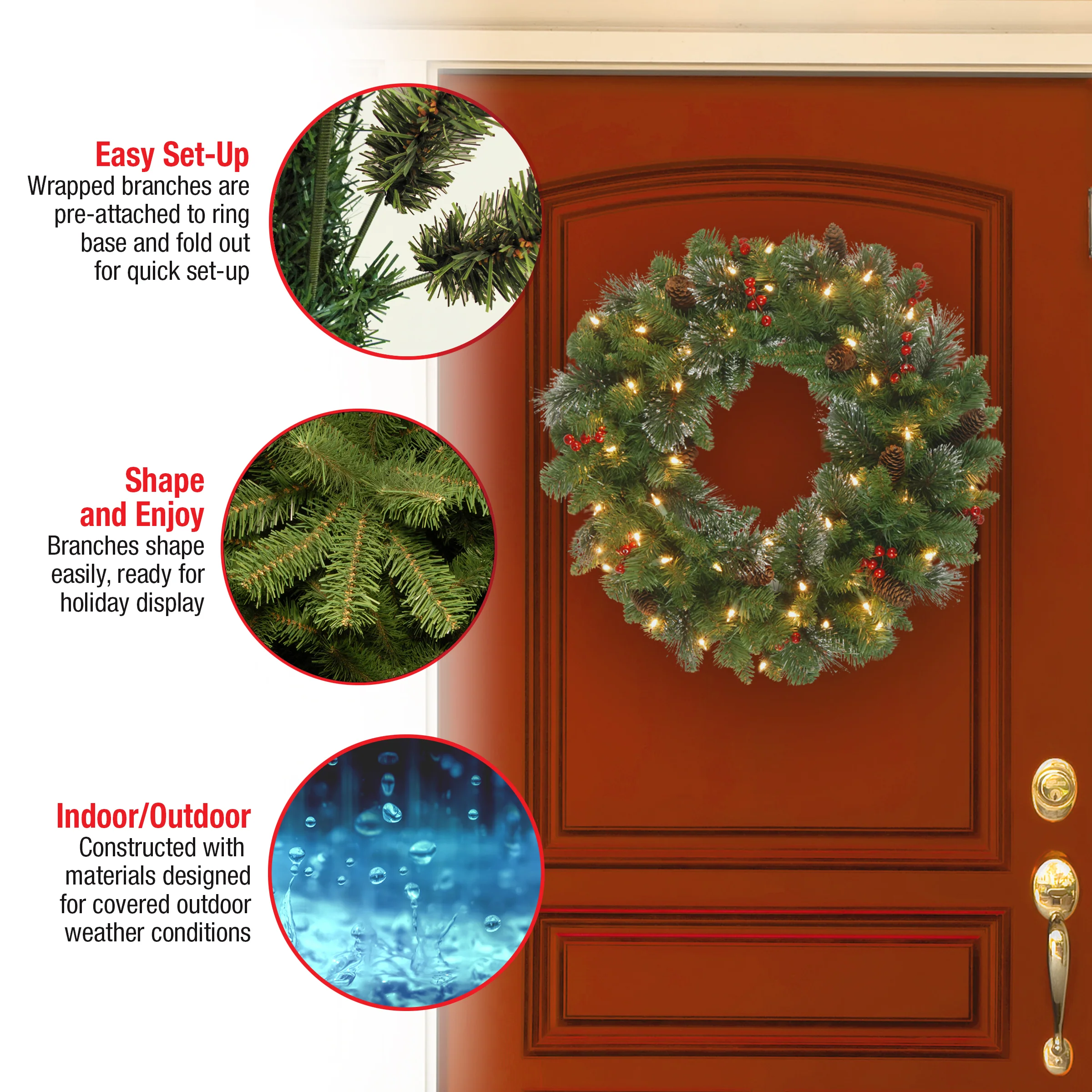 24 in. Pre-Lit Crestwood Spruce Wreath with Clear Lights, Plug-In - Image 5