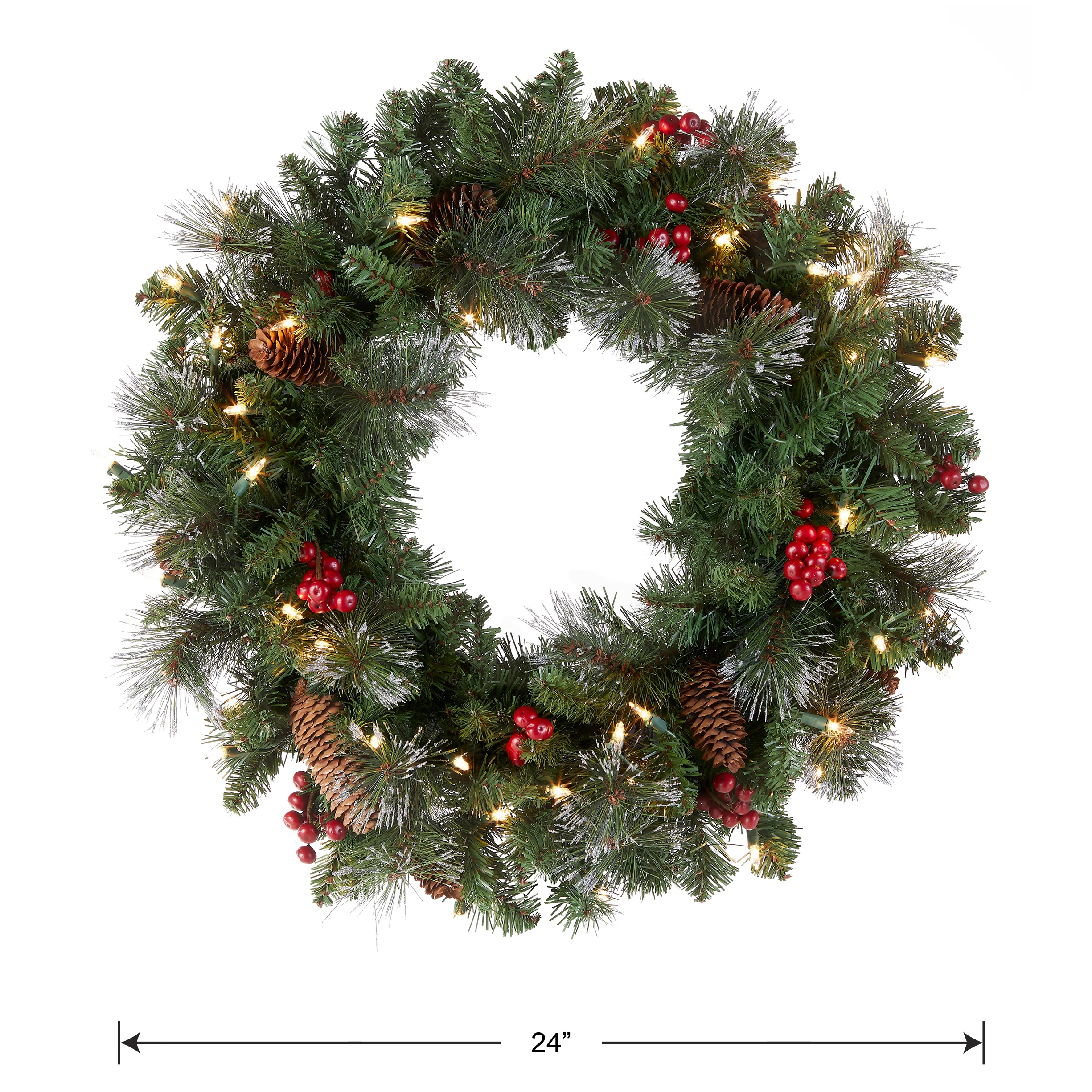 24 in. Pre-Lit Crestwood Spruce Wreath with Clear Lights, Plug-In - Image 6