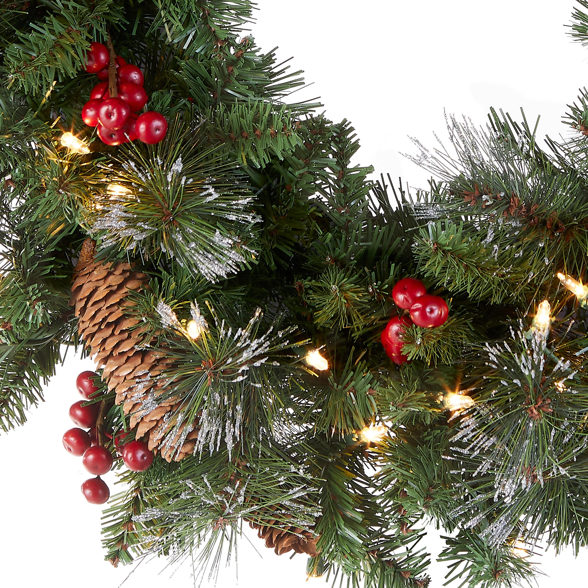 24 in. Pre-Lit Crestwood Spruce Wreath with Clear Lights, Plug-In - Image 7