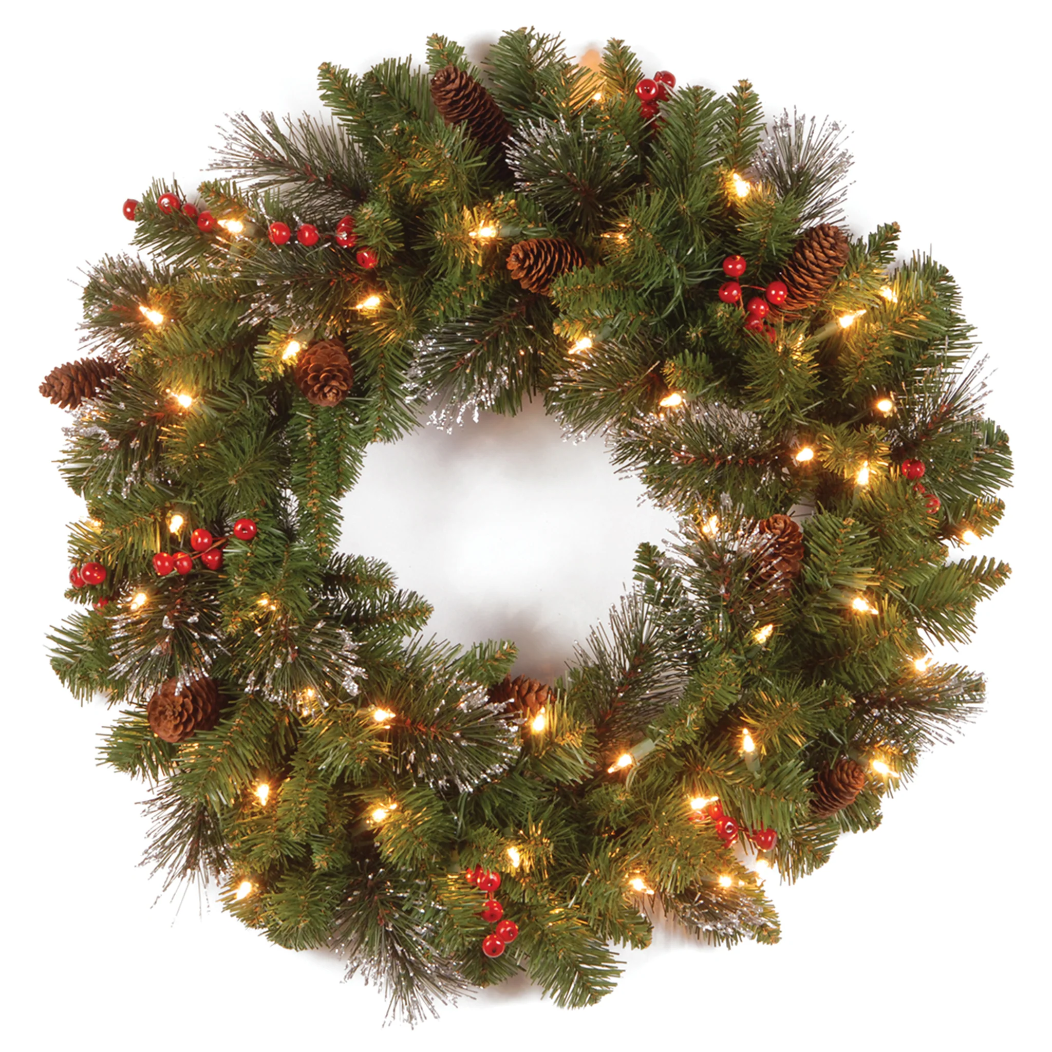 24 in. Pre-Lit Crestwood Spruce Wreath with Clear Lights, Plug-In - Image 8