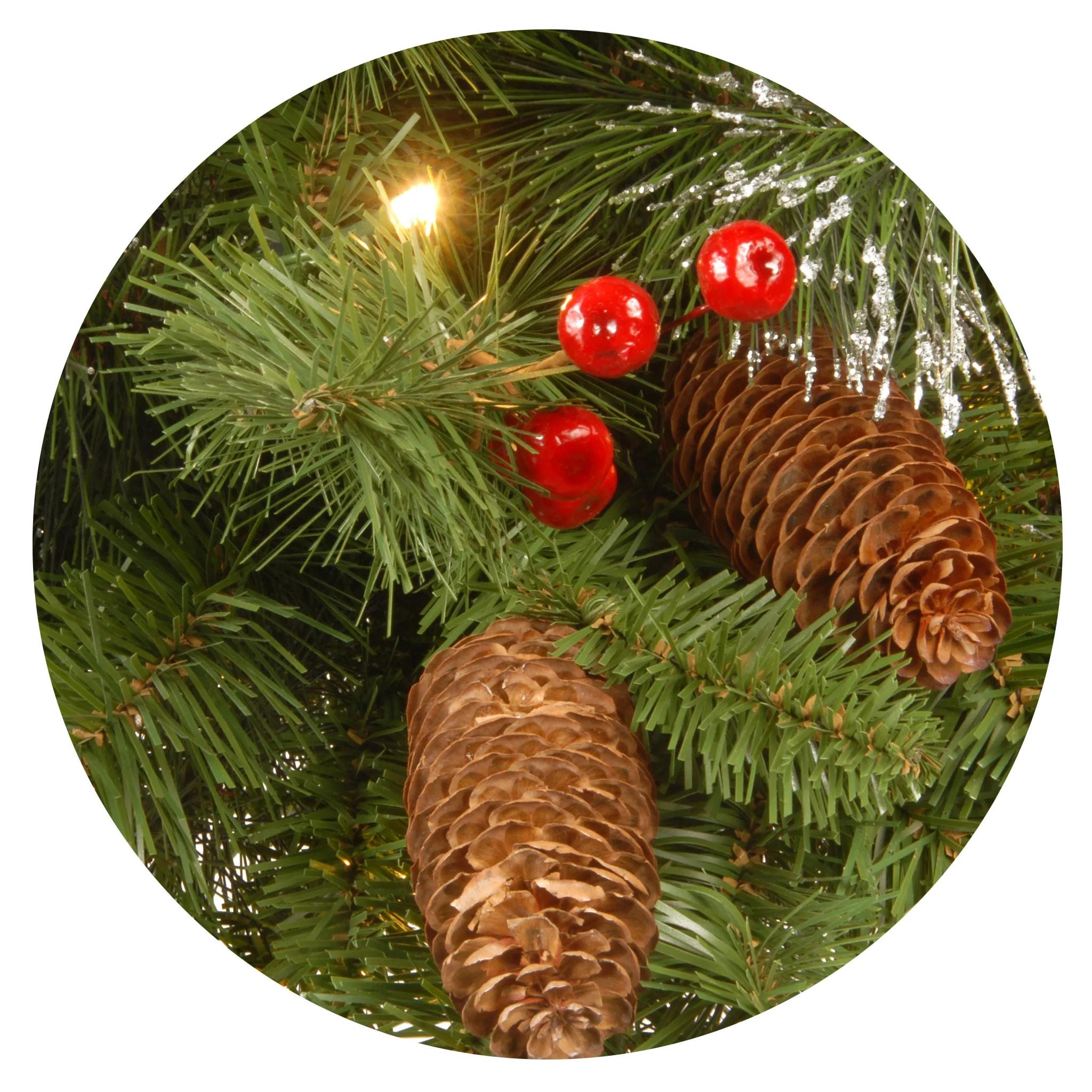 24 in. Pre-Lit Crestwood Spruce Wreath with Clear Lights, Plug-In - Image 9