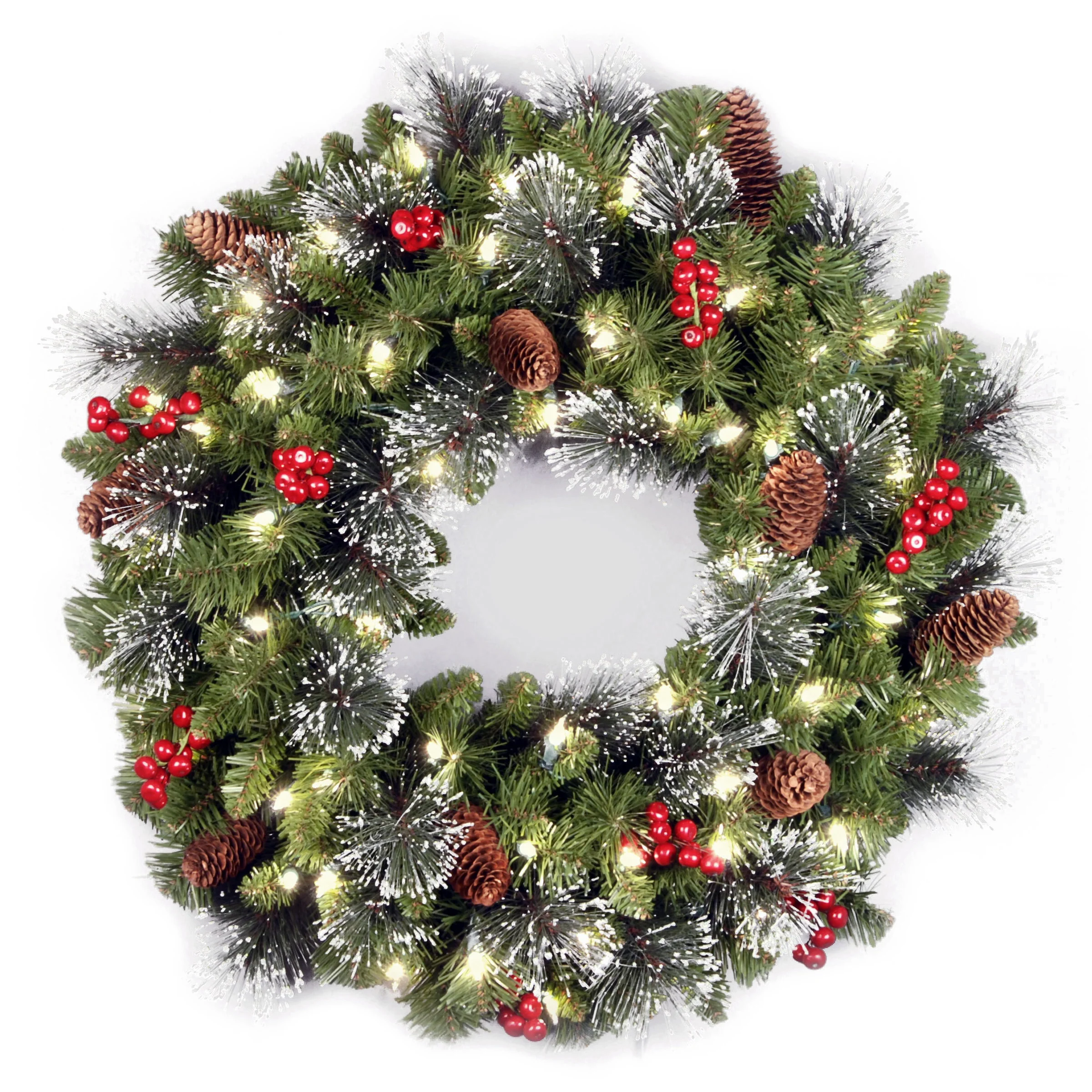 24 in. Pre-Lit Crestwood Spruce Wreath with Warm White LED Lights - Image 3