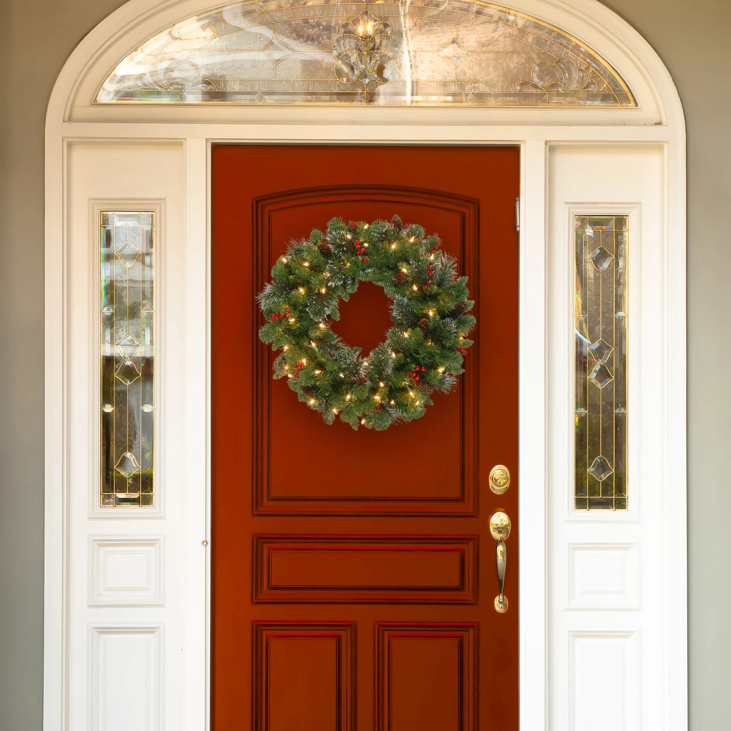 24 in. Pre-Lit Crestwood Spruce Wreath with Warm White LED Lights - Image 4