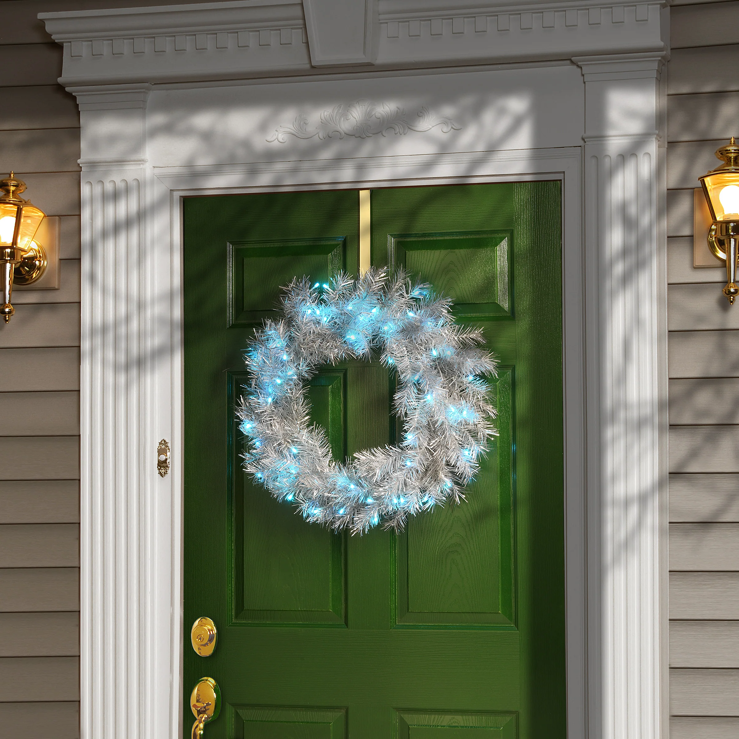 24 in. Pre-Lit Crystal Pine Silver Metallic Wreath, Plug-In - Image 2