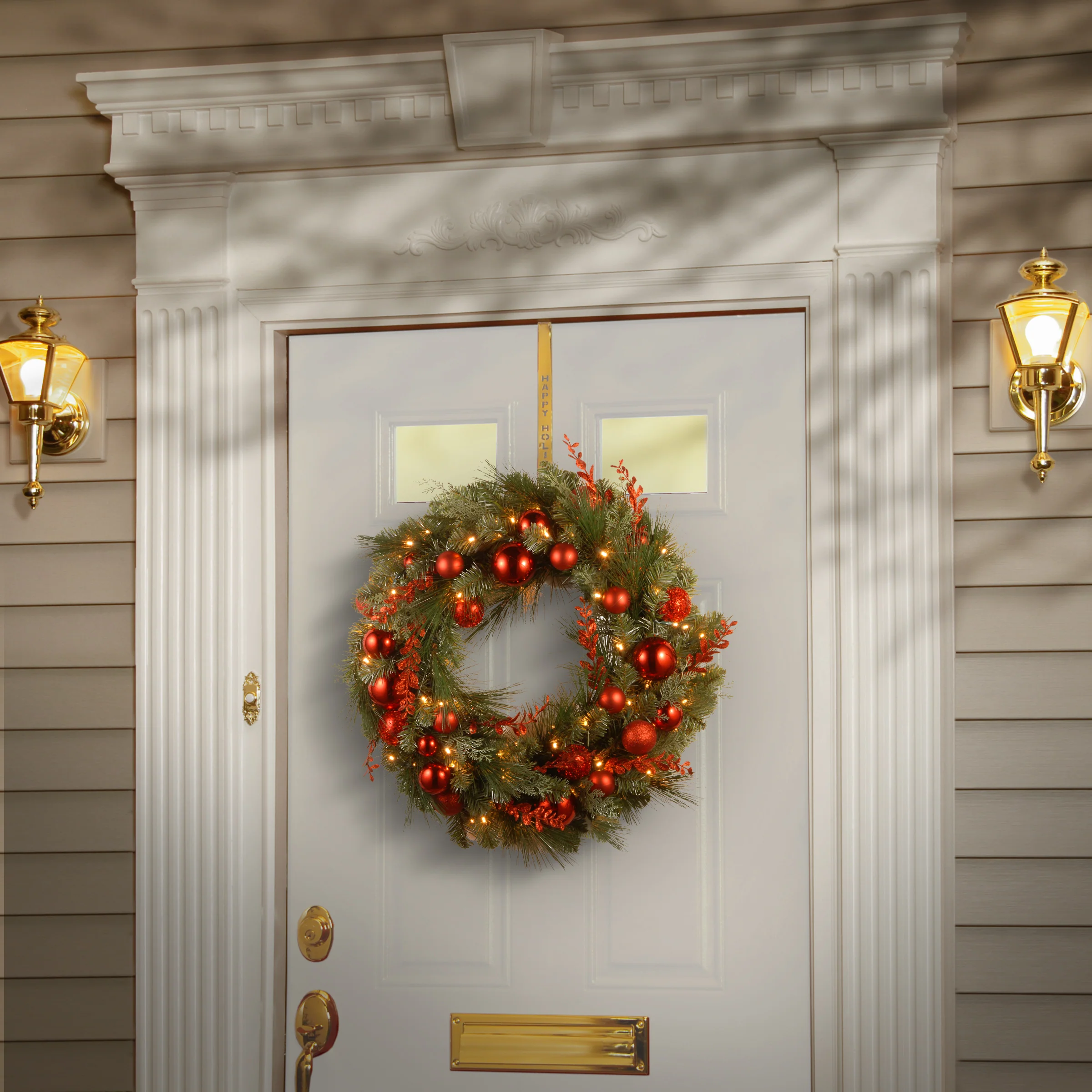 24 in. Pre-Lit Decorative Collection Red Mixed Wreath with Warm White LED Lights - Image 2