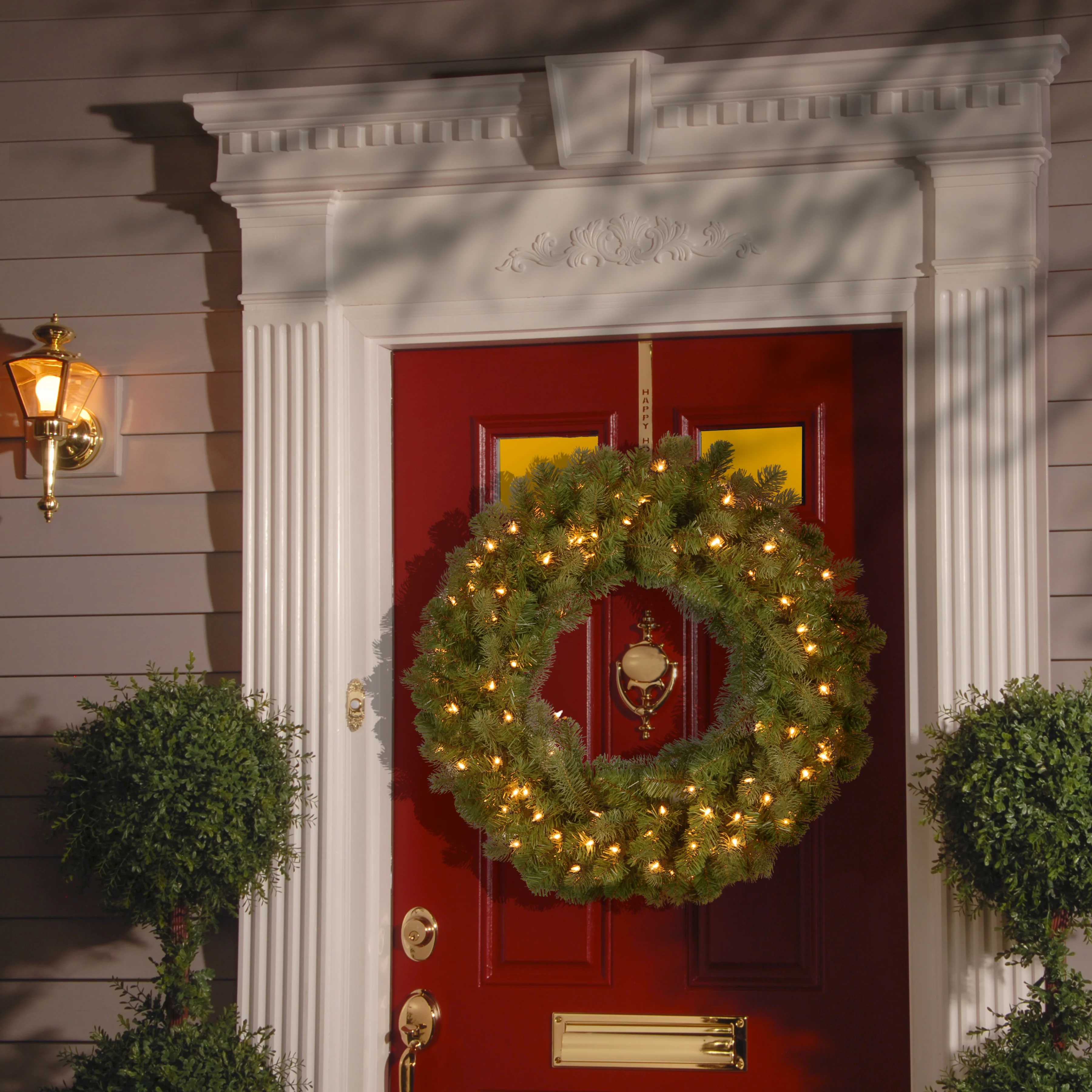 24 in. Pre-Lit Downswept Douglas Fir Wreath with Warm White LED Lights - Image 2