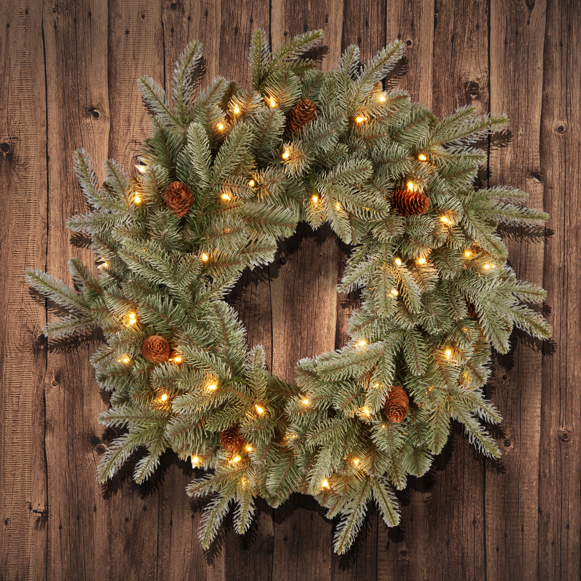 24 in. Pre-Lit Frosted Arctic Spruce Wreath with Clear Lights - Image 2