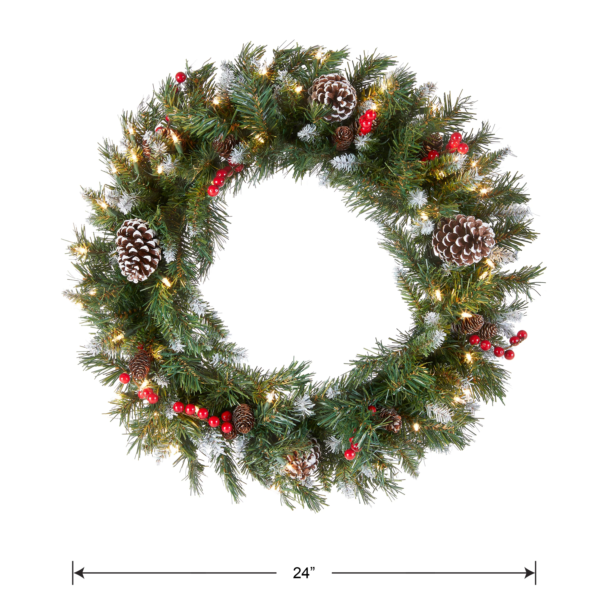 24 in. Pre-Lit Frosted Berry Wreath with Clear Lights, Plug-In - Image 4