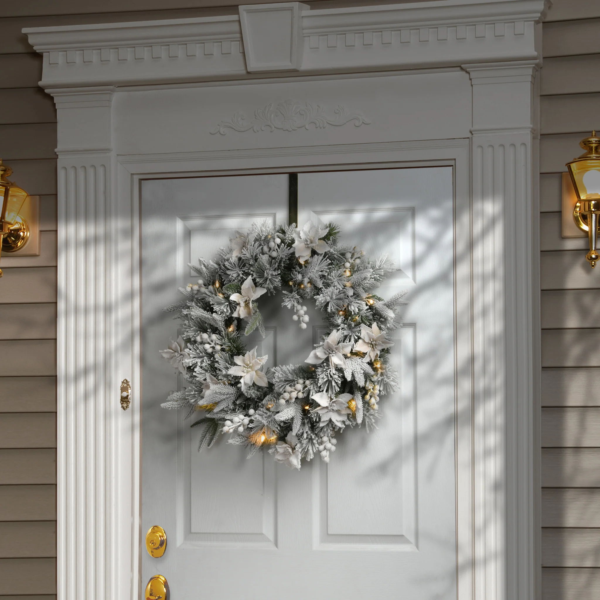 24 in. Pre-Lit Frosted Colonial Fir Wreath with LED Lights - Image 2