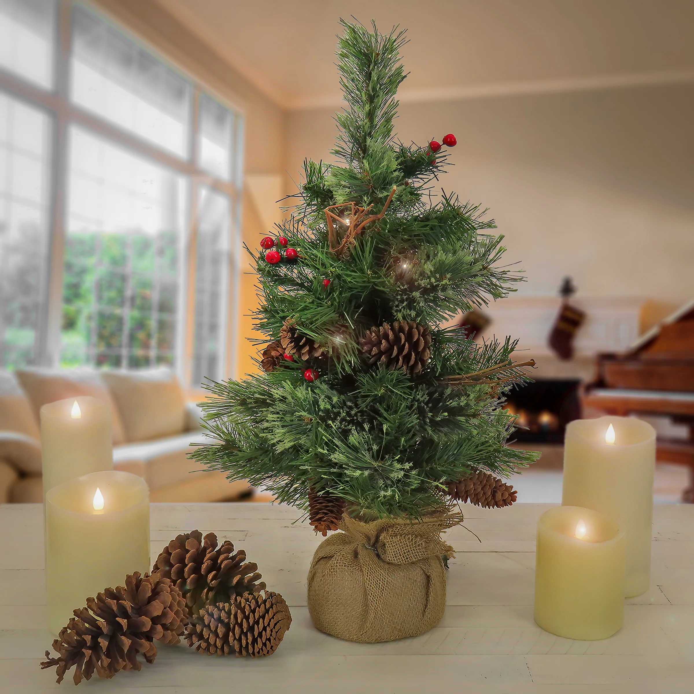 24 in. Pre-Lit Glistening Pine Tree with Warm White LED Lights - Image 2