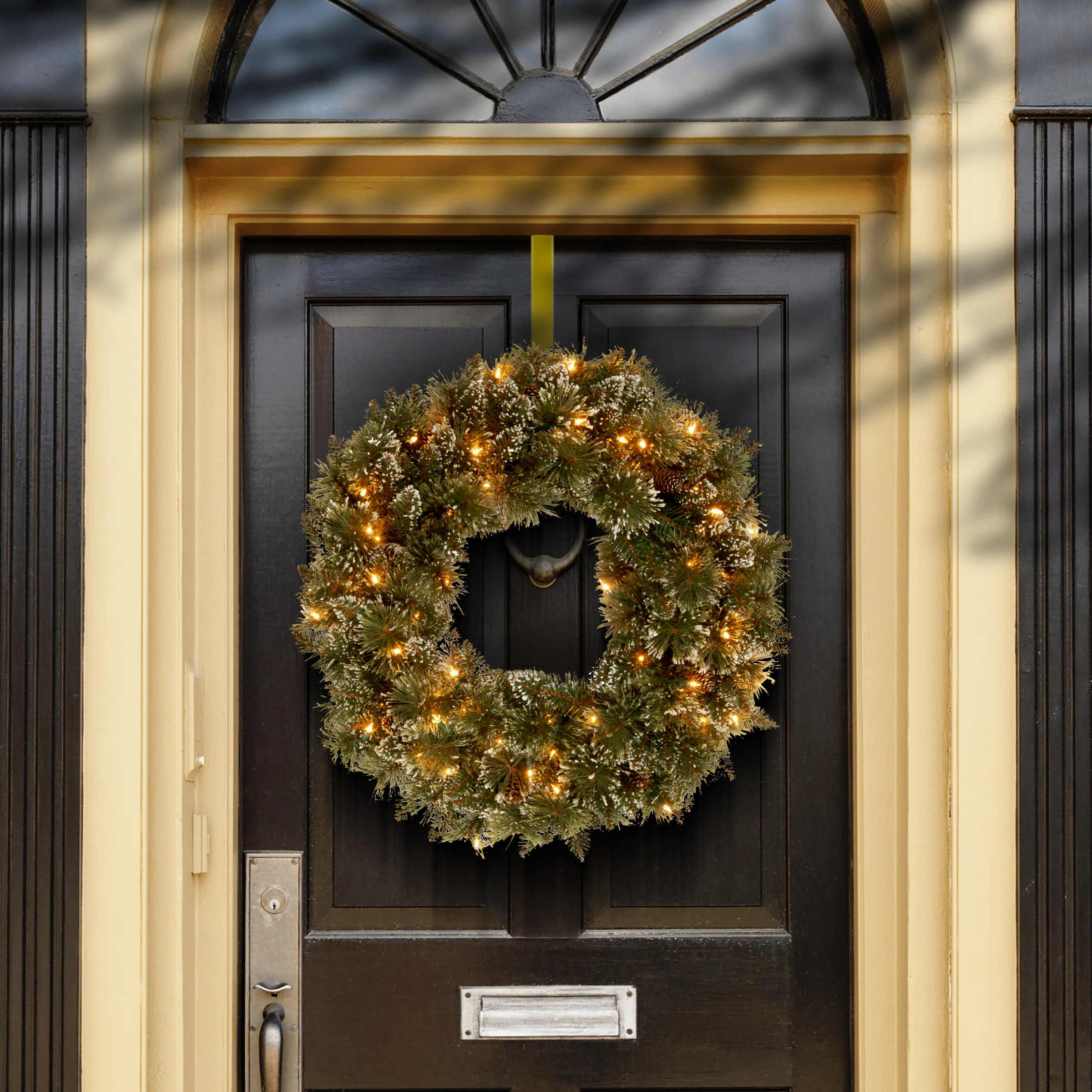 24 in. Pre-Lit Glittery Bristle Pine Wreath with LED Lights - Image 2