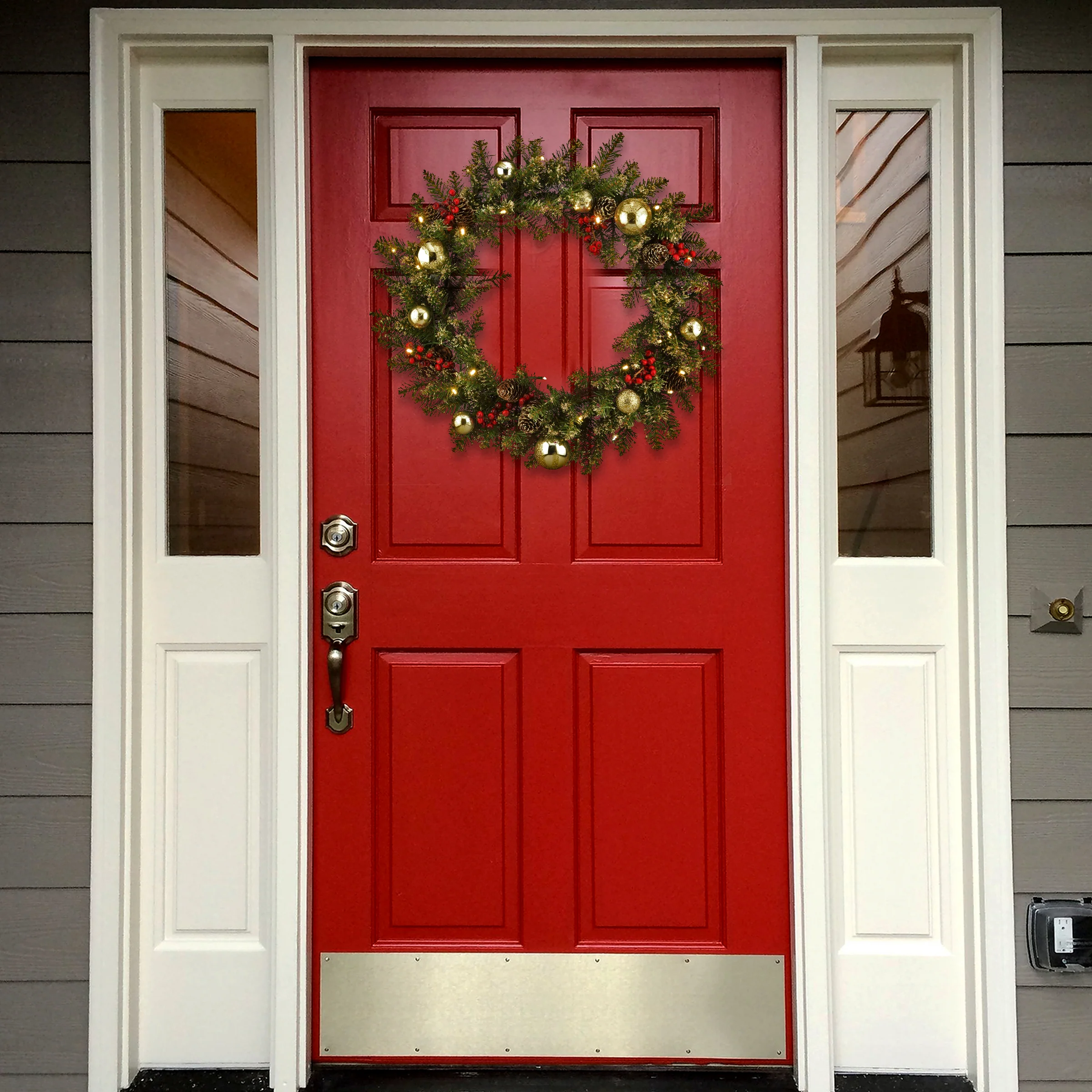 24 in. Pre-Lit Glittery Gold Dunhill Fir Wreath with LED Lights - Image 2