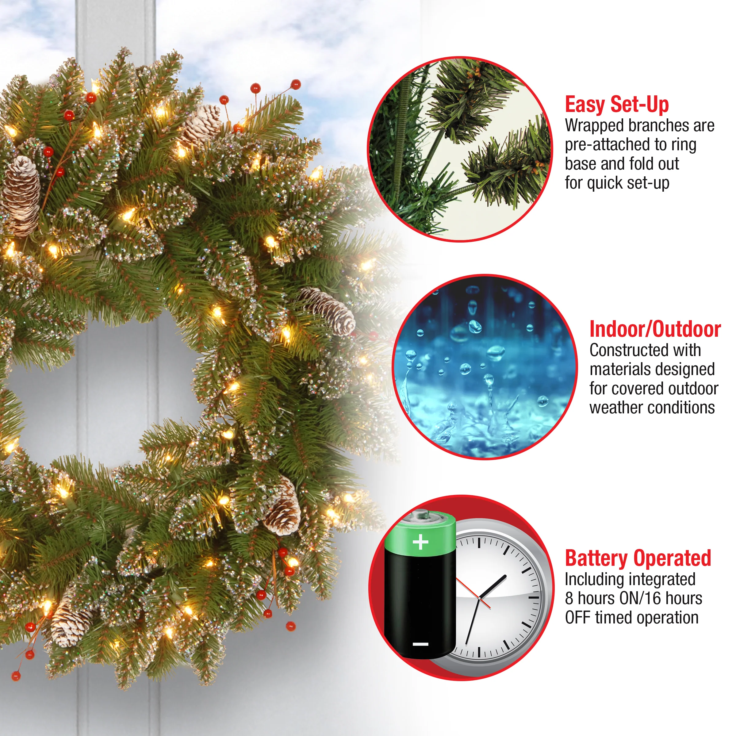 24 in. Pre-Lit Glittery Mountain Spruce with LED Lights - Image 5