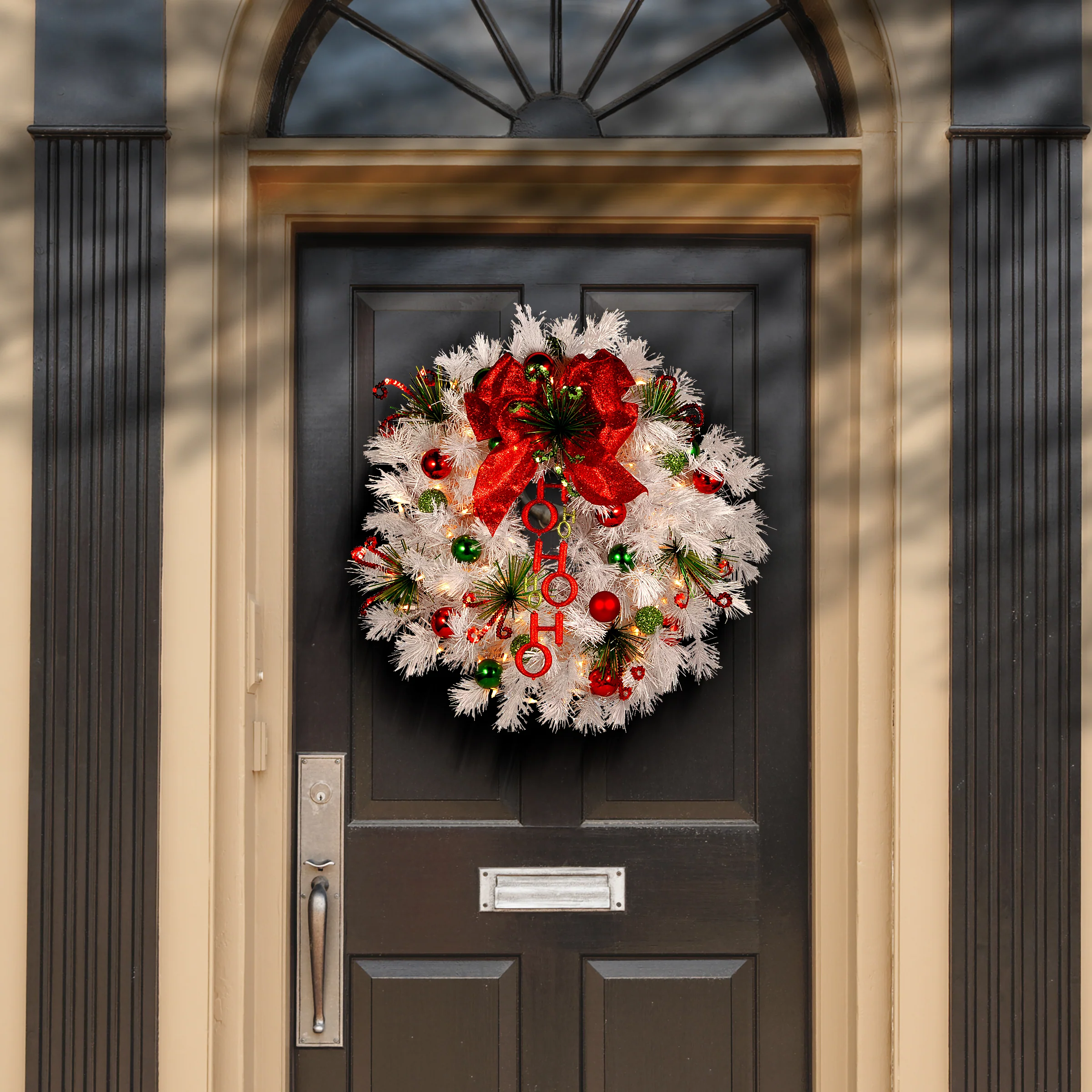 24 in. Pre-Lit Ho Ho Ho Wreath with Warm White LED Lights - Image 2