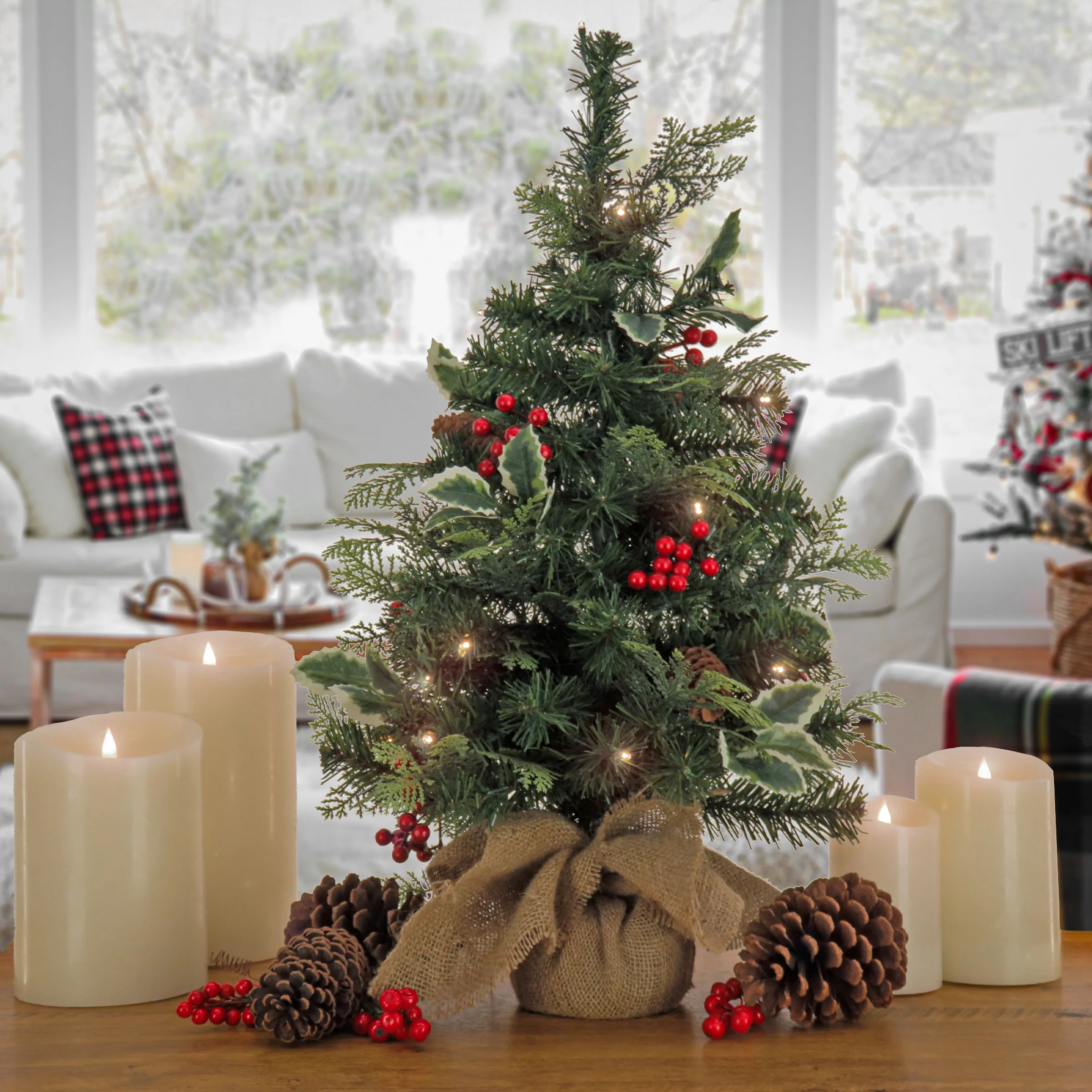 24 in. Pre-Lit Holly Berry Tree Warm White LED Lights - Image 2