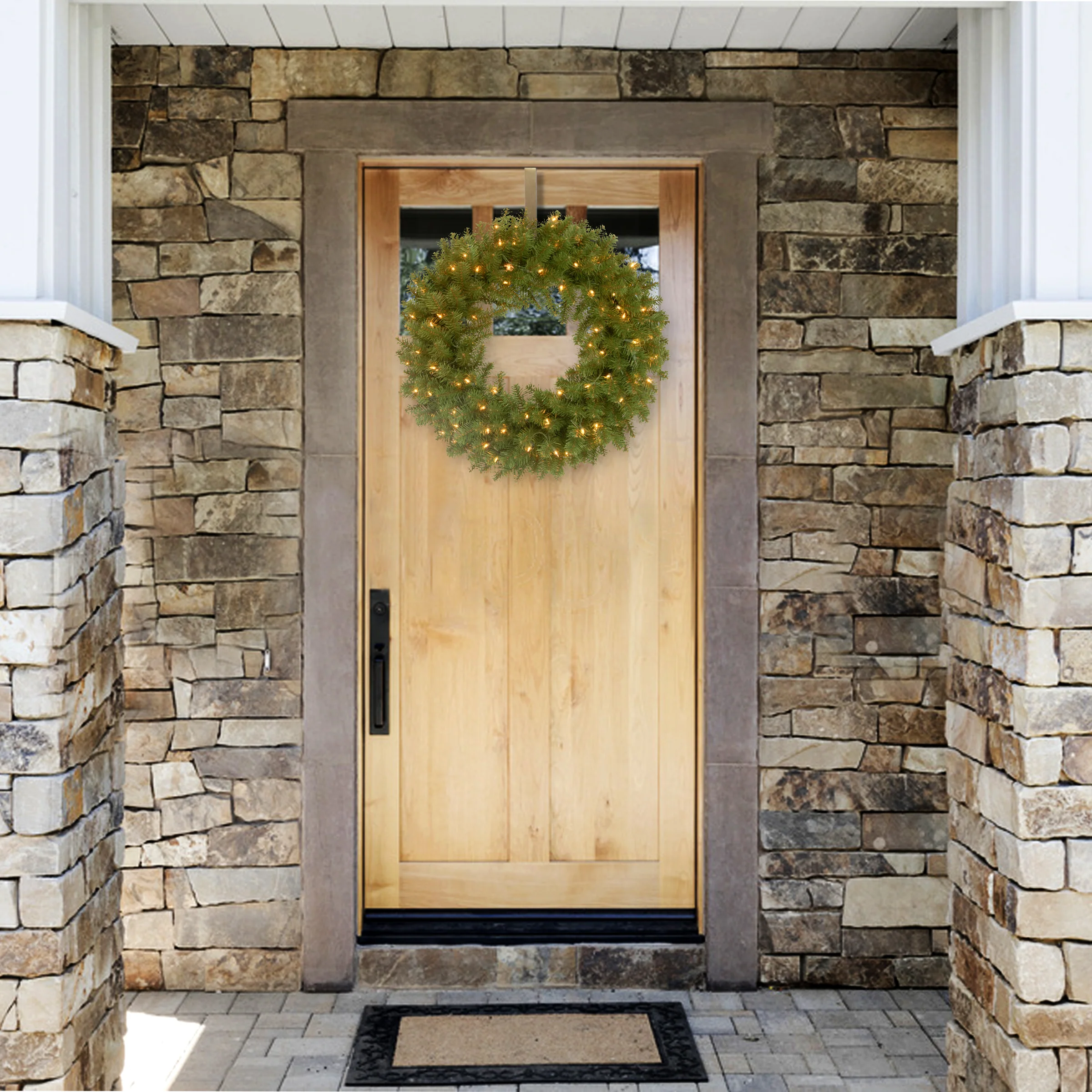 24 in. Pre-Lit North Valley Spruce Wreath with Clear Lights, Plug-In - Image 2