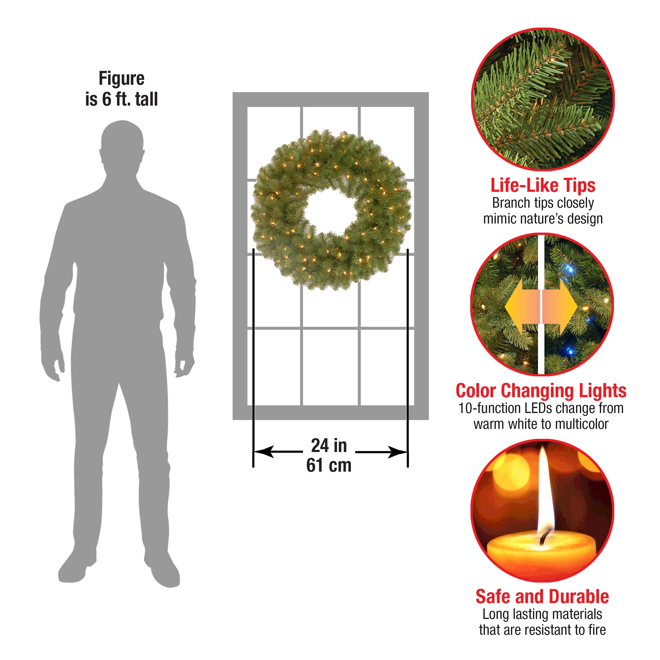 24 in. Pre-Lit North Valley Spruce Wreath with Dual Color LED Lights - Image 4