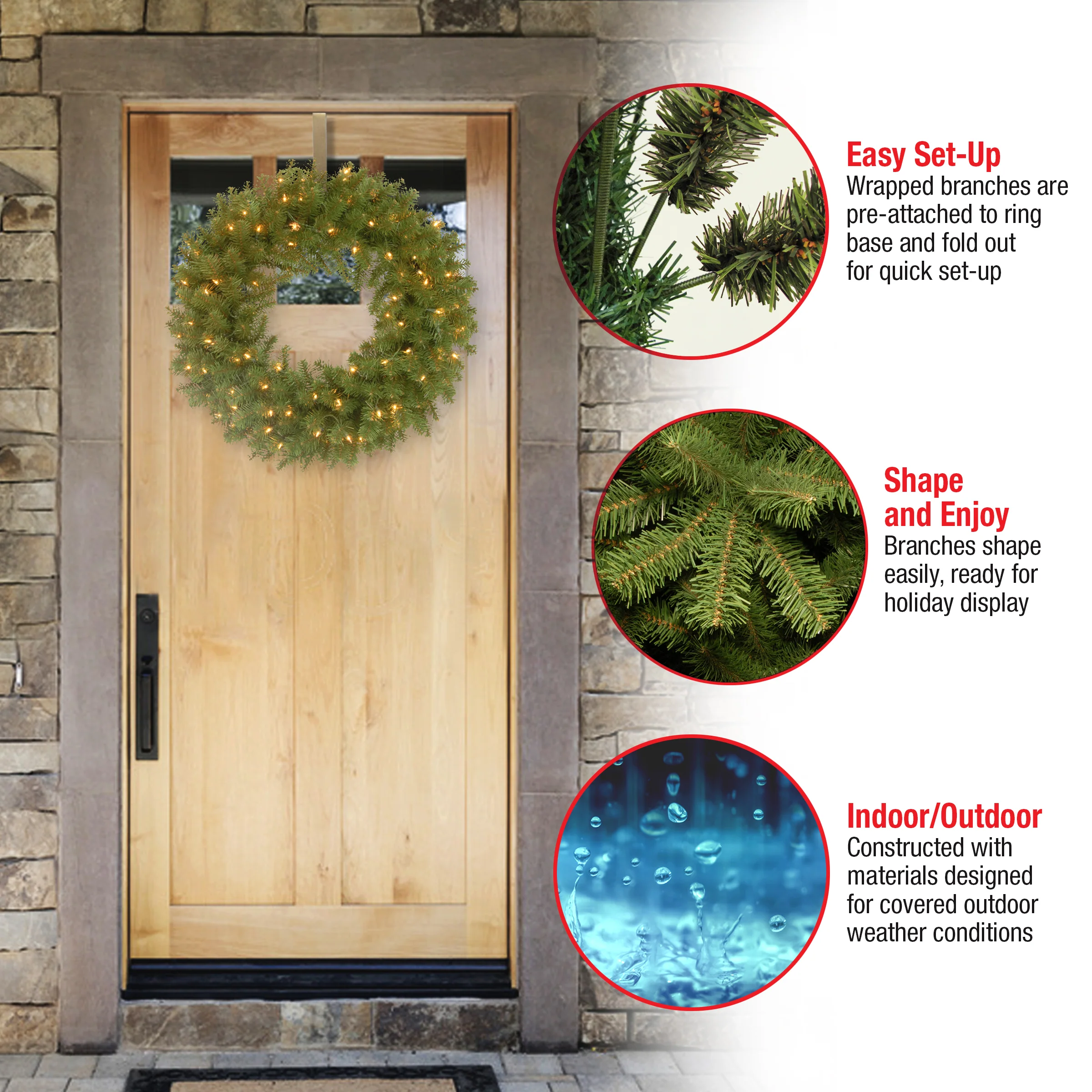 24 in. Pre-Lit North Valley Spruce Wreath with Dual Color LED Lights - Image 5