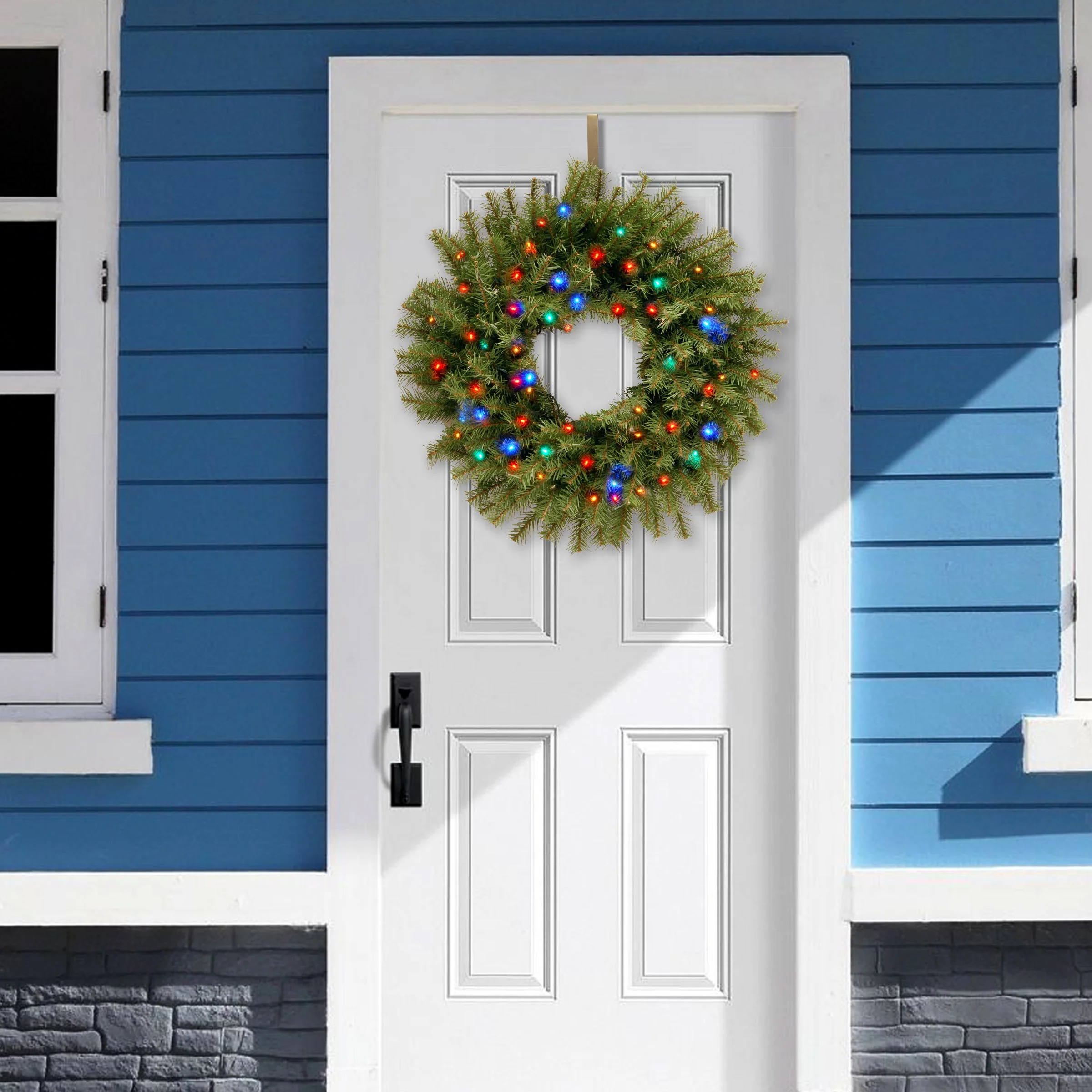 24 in. Pre-Lit Norwood Fir Wreath with Battery Operated Multicolor LED Lights - Image 4