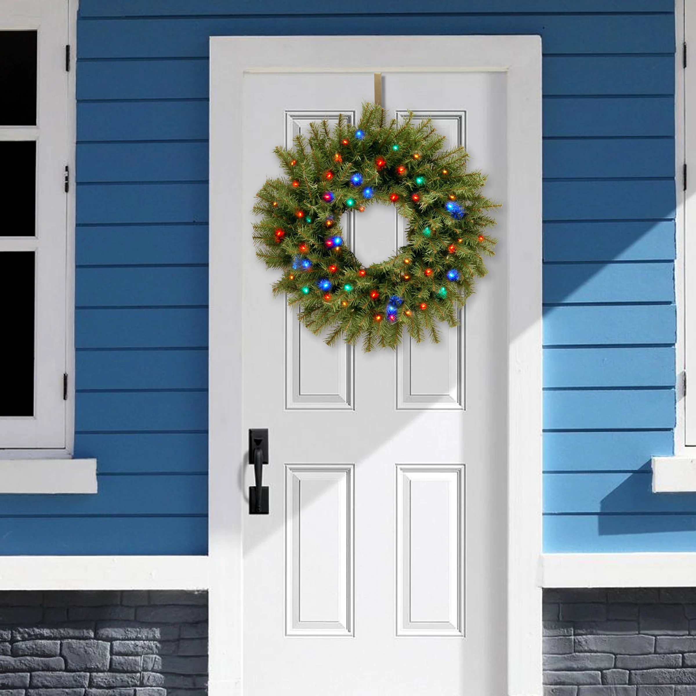 24 in. Pre-Lit Norwood Fir Wreath with Battery Operated Multicolor LED Lights - Image 6