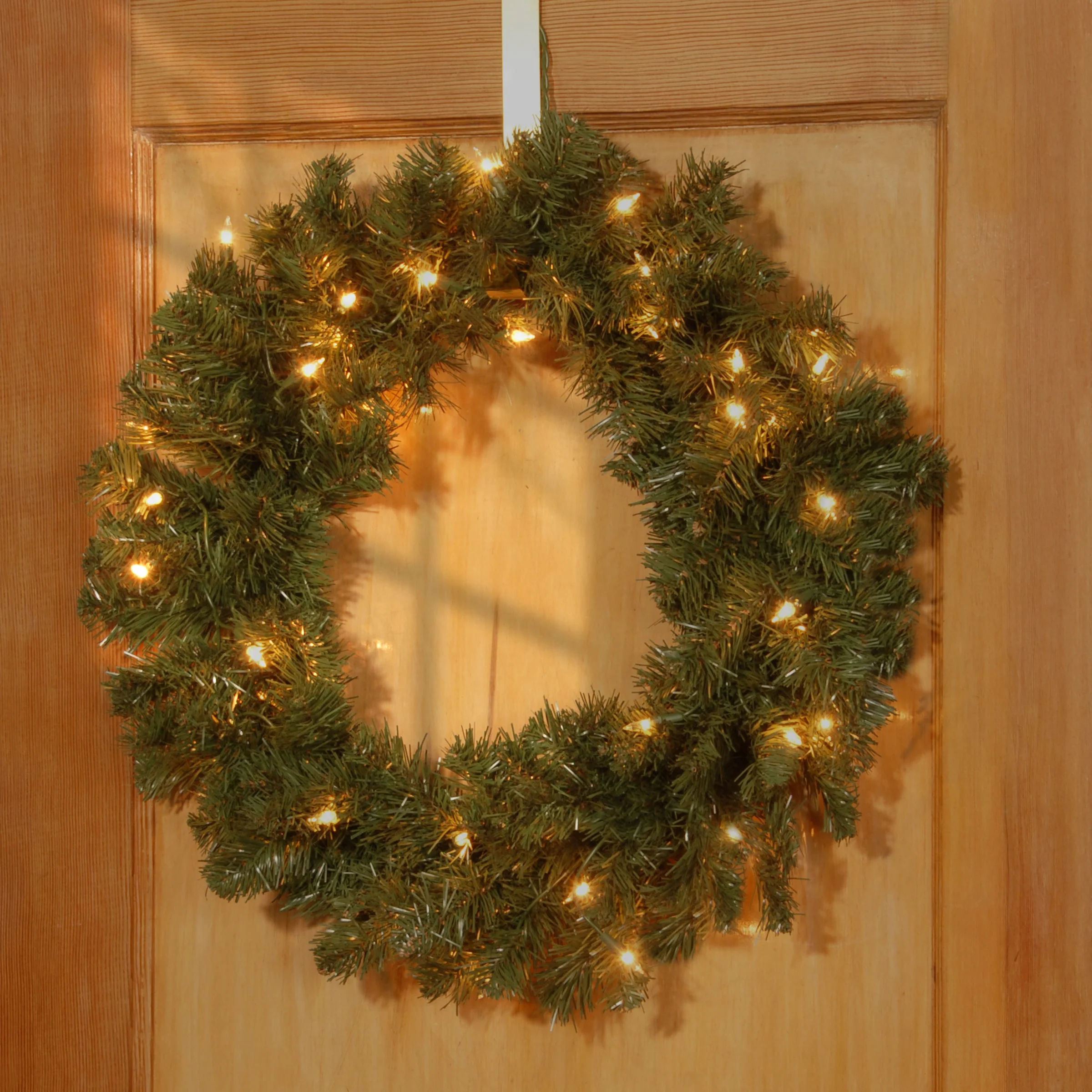 24 in. Pre-Lit Promotional Fir Wreath with Clear Lights - Image 2