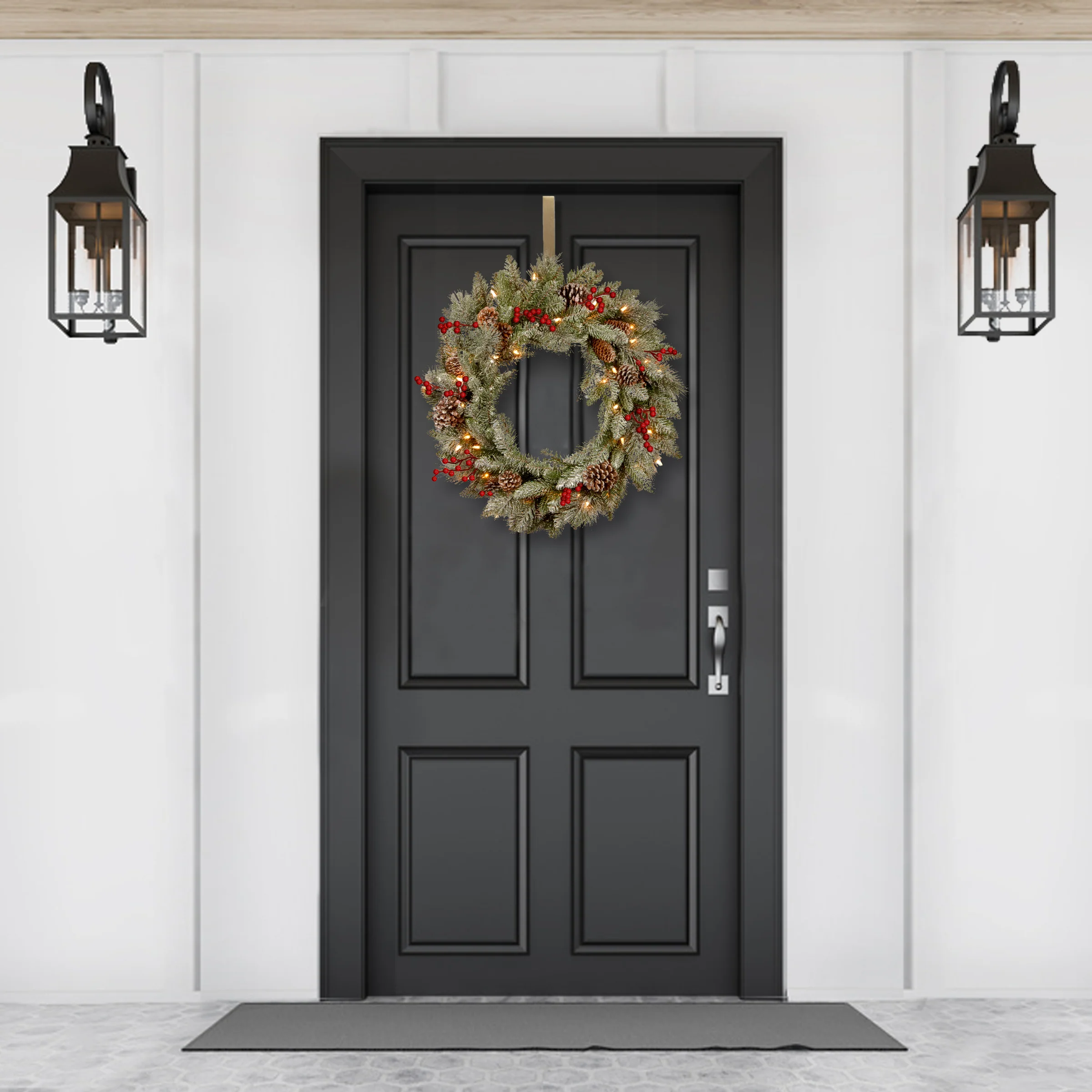 24 in. Pre-Lit Snowy Bristle Berry Wreath with LED Lights - Image 2