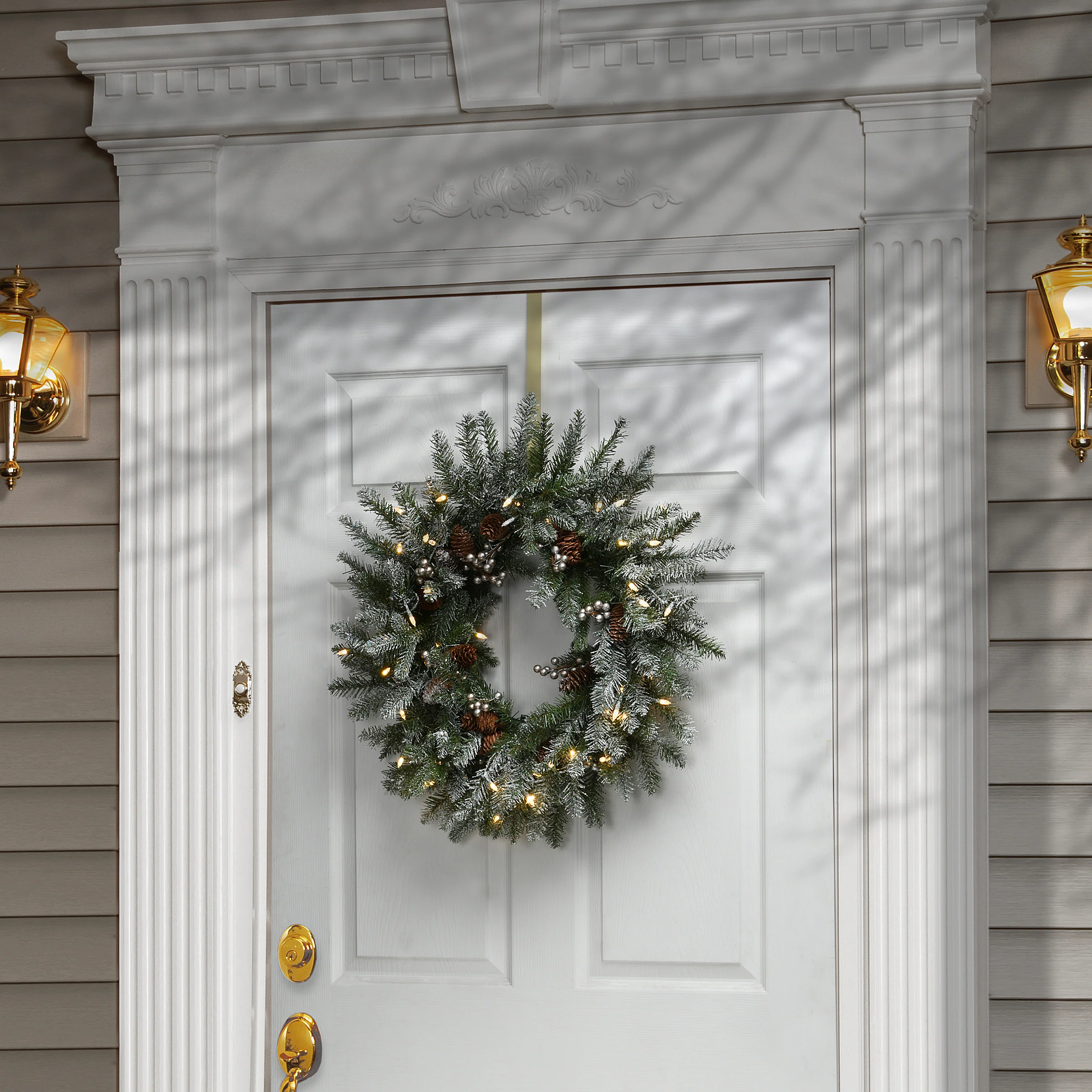 24 in. Pre-Lit Snowy Morgan Spruce Wreath with LED Lights - Image 2
