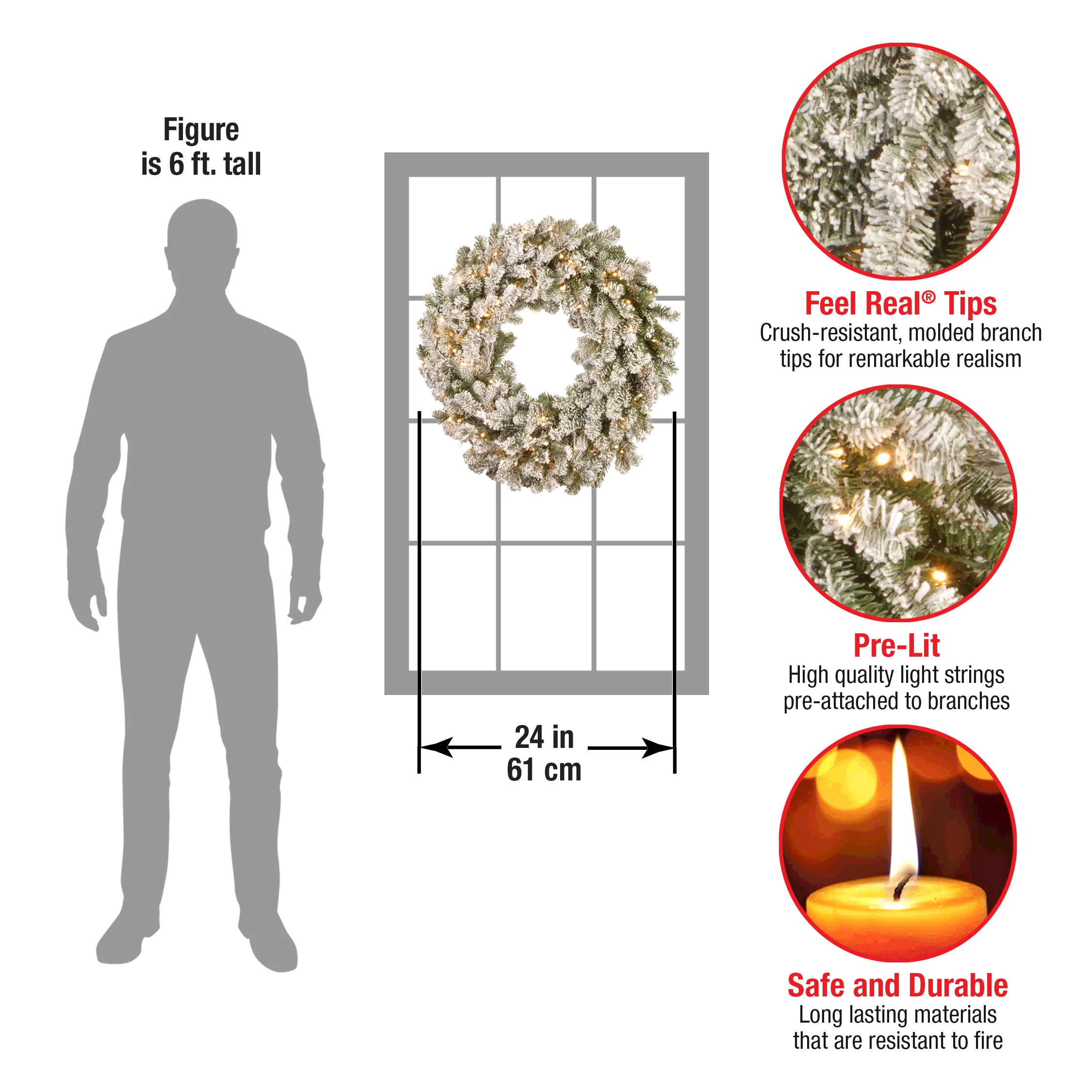 24 in. Pre-Lit Snowy Sheffield Spruce Wreath with Warm White LED Lights - Image 4