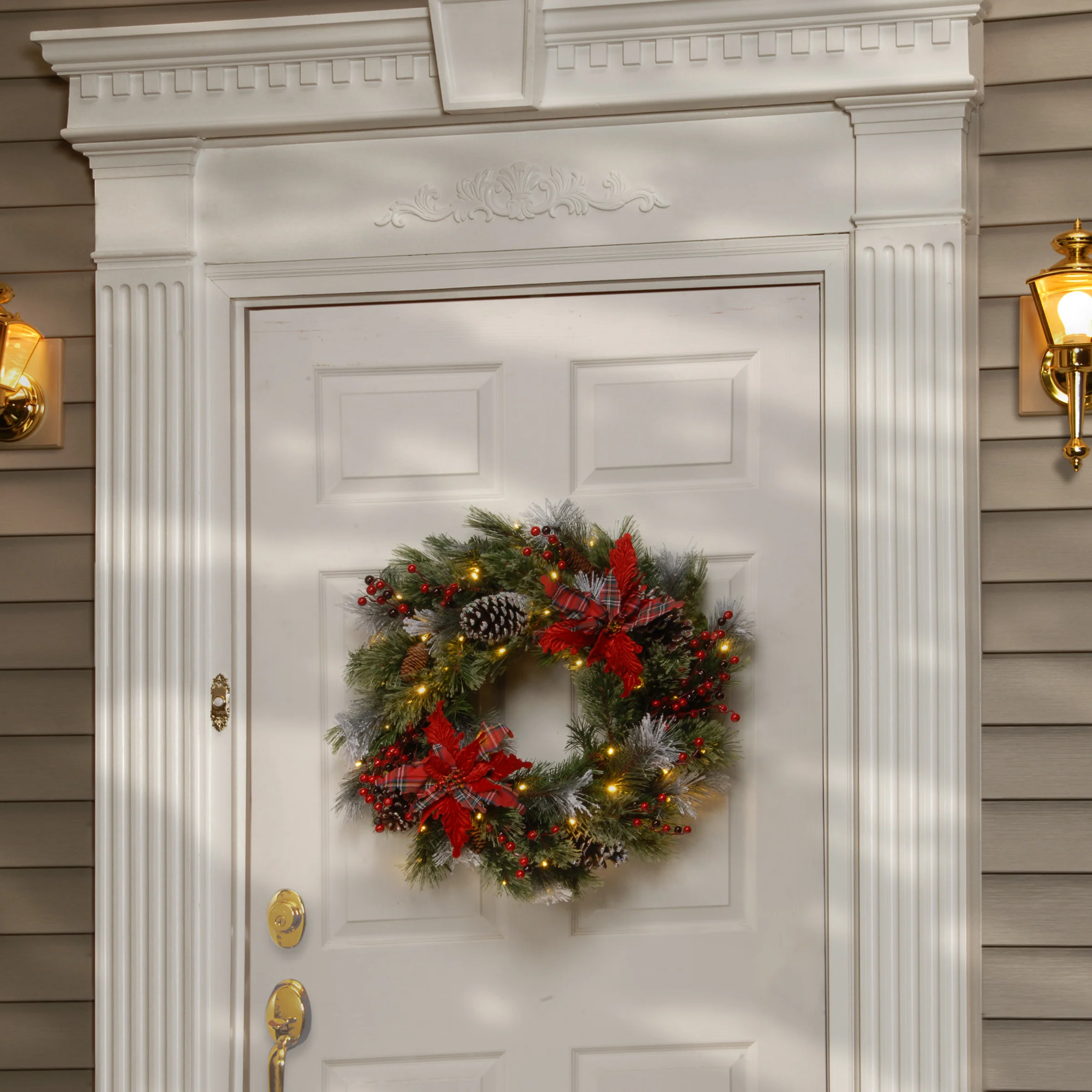 24 in. Pre-Lit Tartan Plaid Wreath with Warm White LED Lights - Image 2