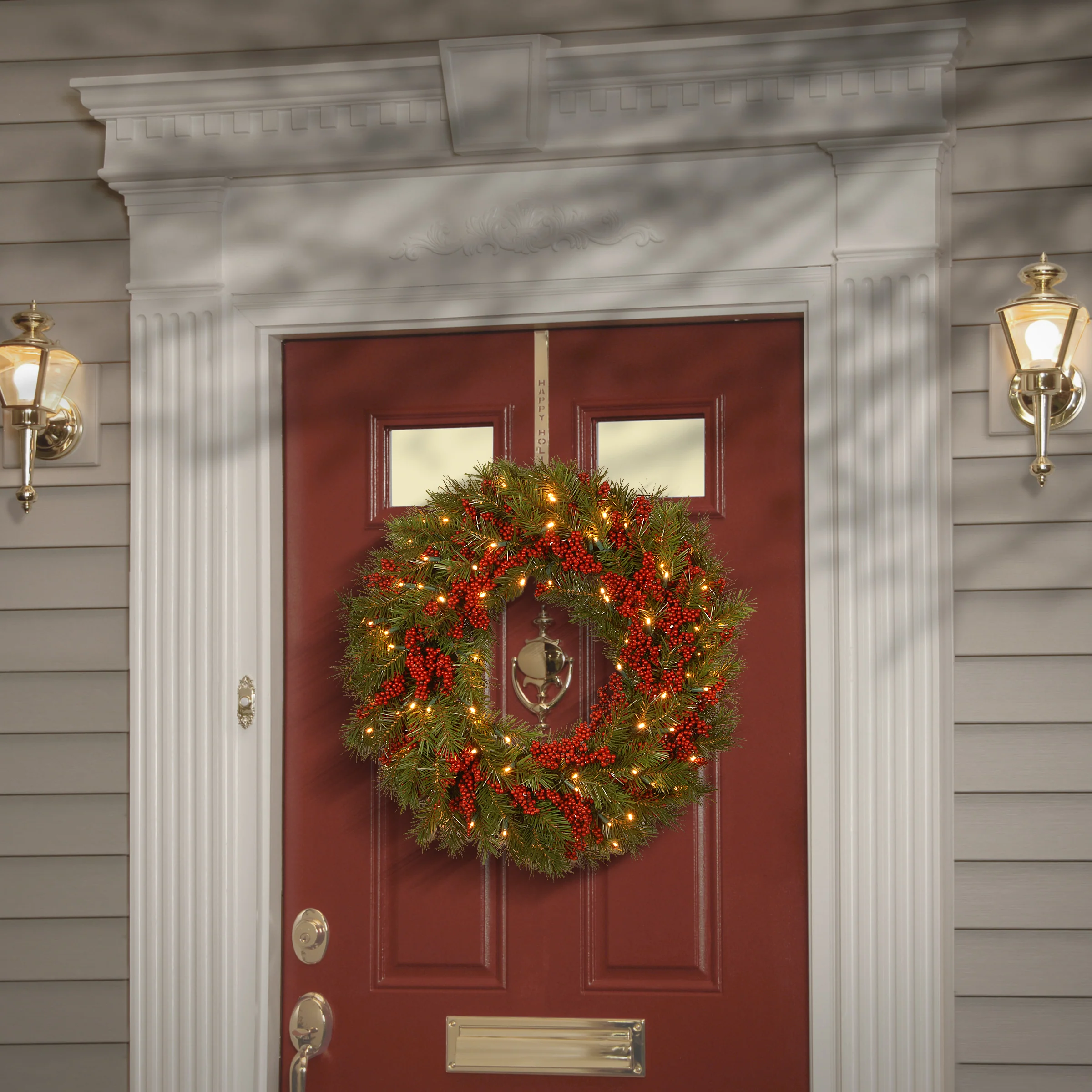 24 in. Pre-Lit Valley Pine Wreath with Warm White LED Lights - Image 2