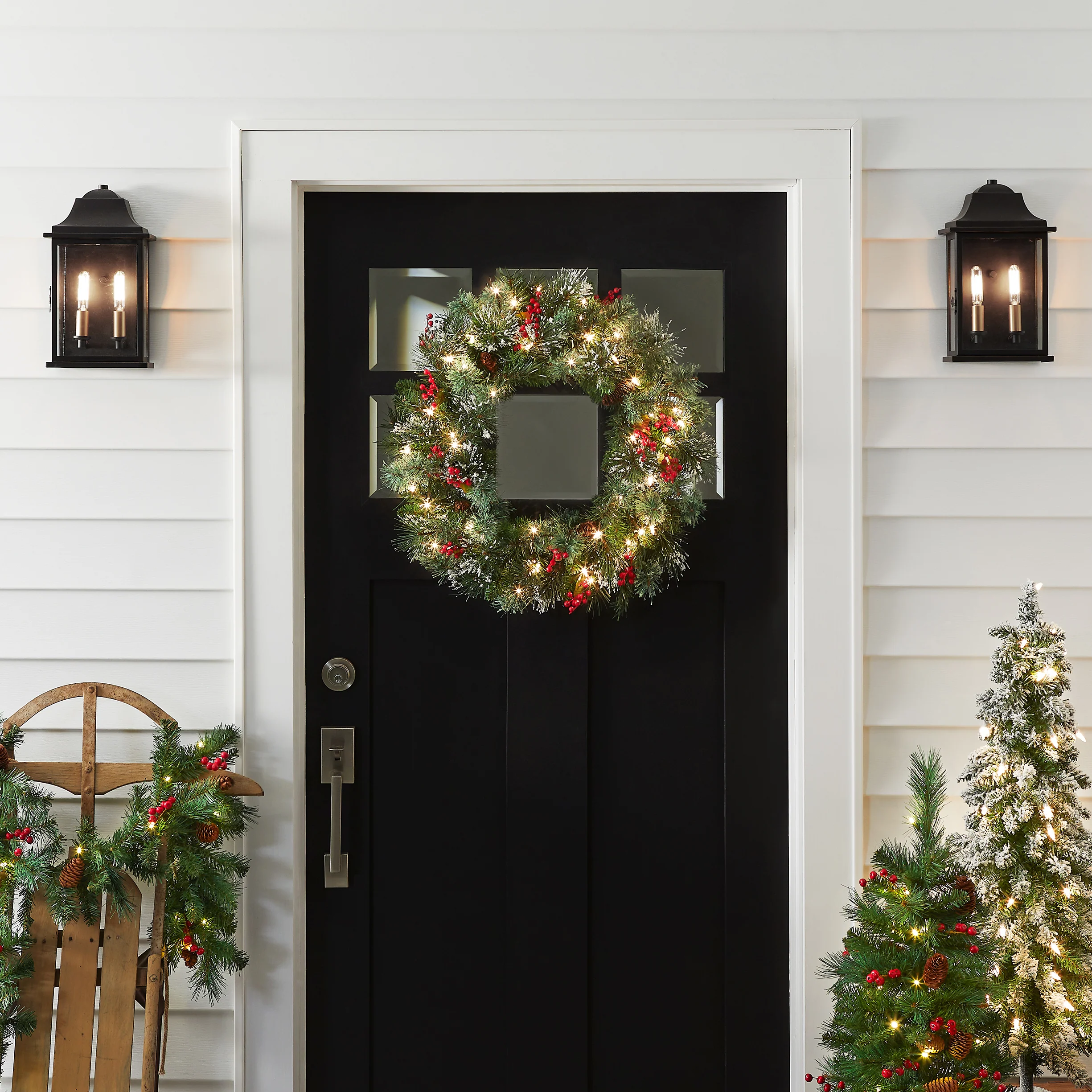 24 in. Pre-Lit Wintry Pine Wreath with Clear Lights, Plug-In - Image 2