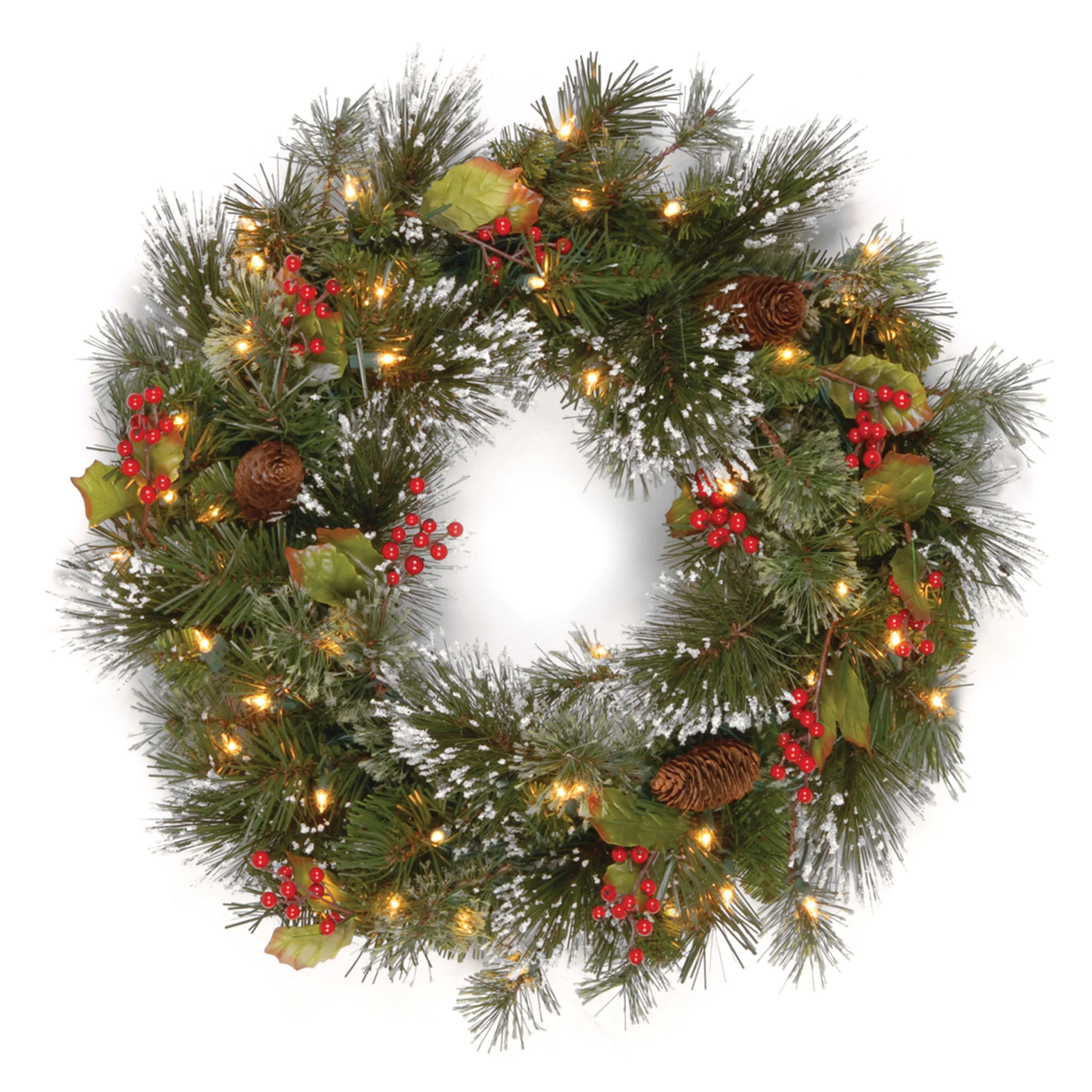 24 in. Pre-Lit Wintry Pine Wreath with Clear Lights, Plug-In - Image 3