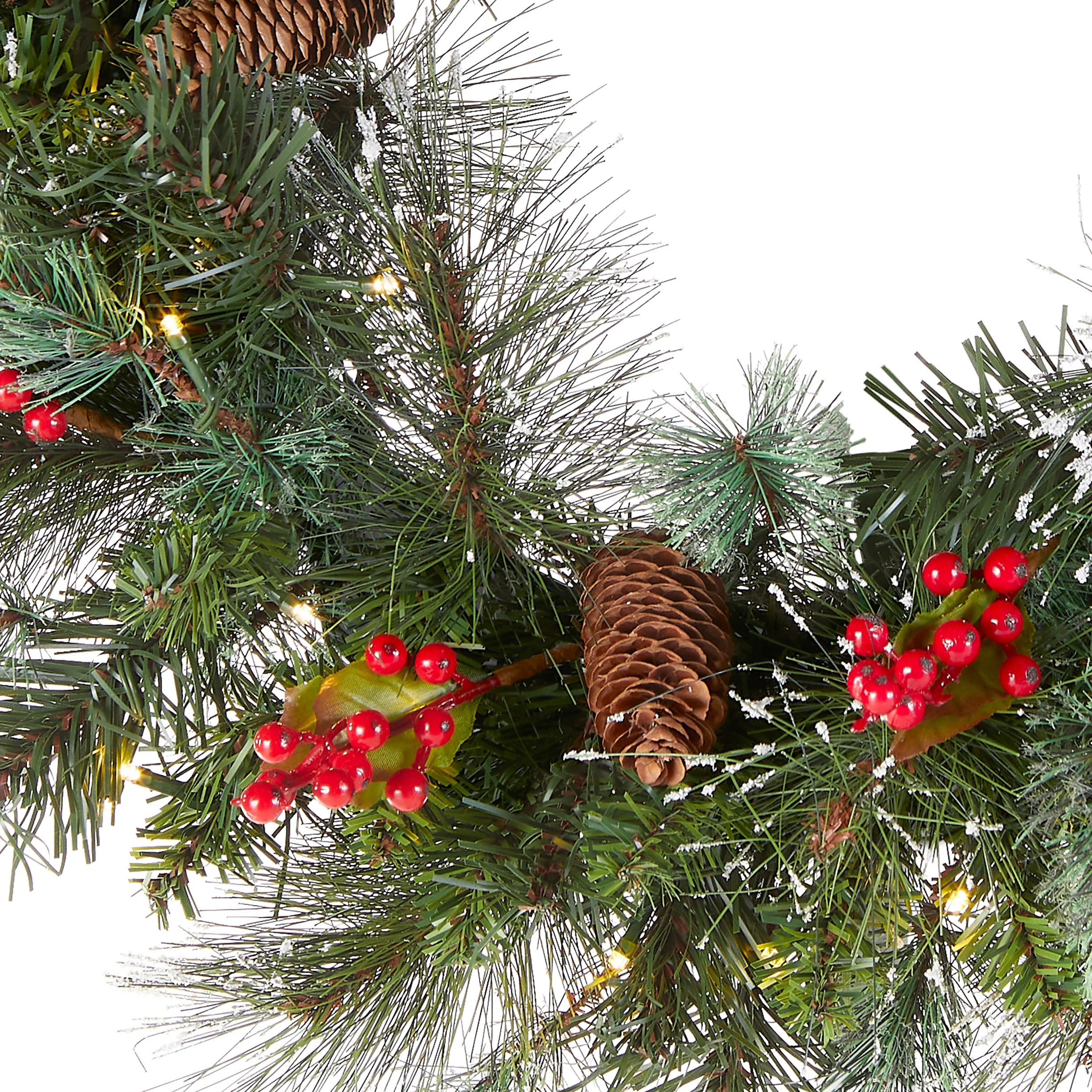24 in. Pre-Lit Wintry Pine Wreath with Clear Lights, Plug-In - Image 4