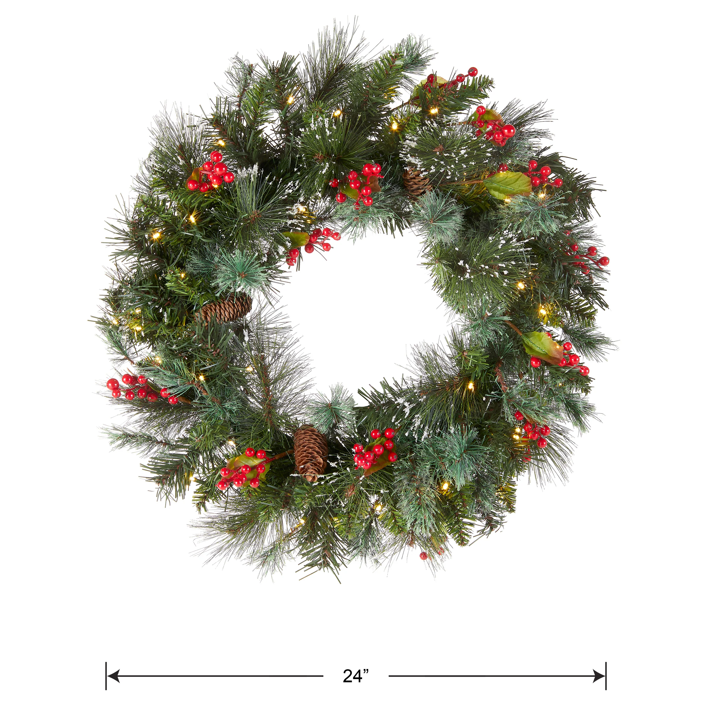 24 in. Pre-Lit Wintry Pine Wreath with Clear Lights, Plug-In - Image 5
