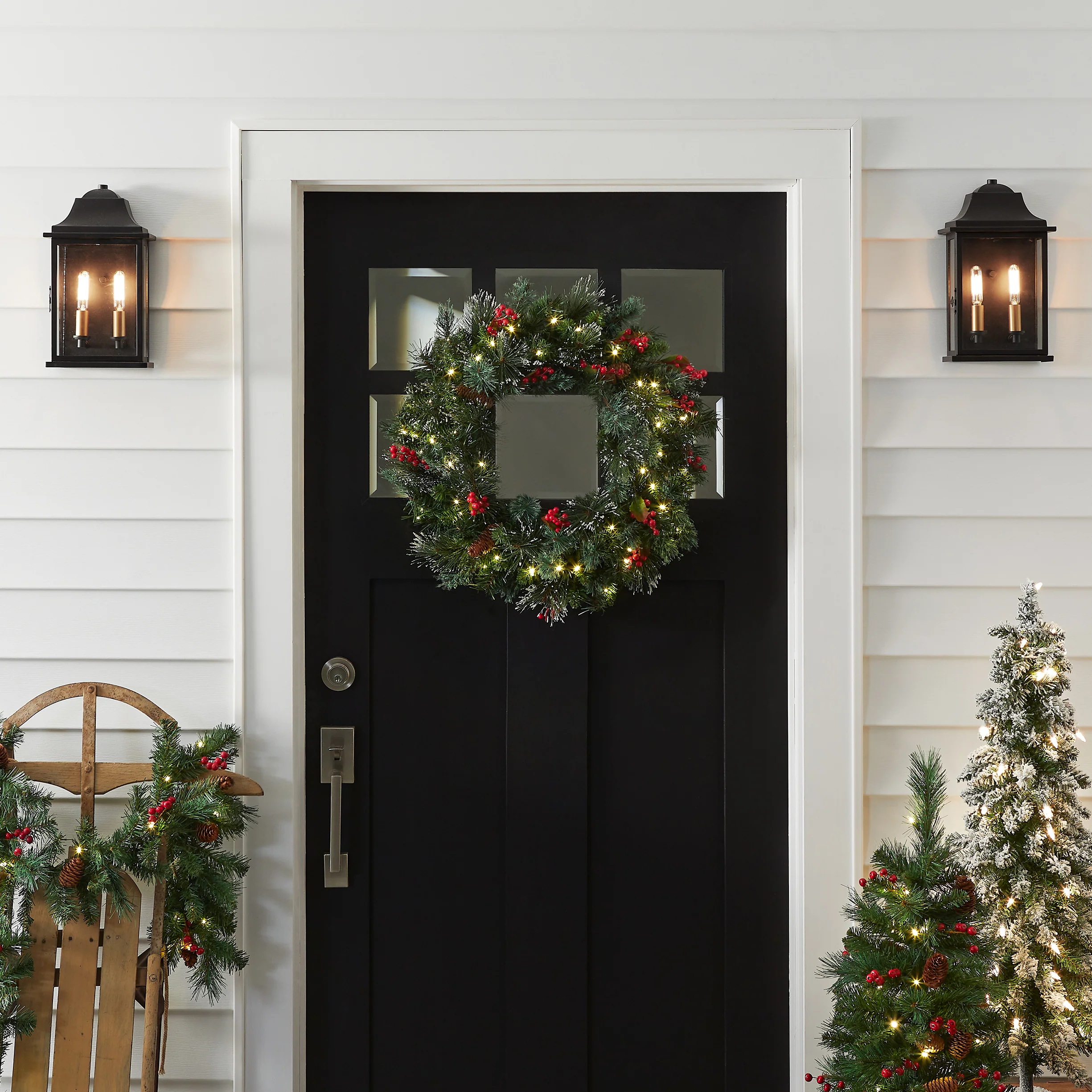 24 in. Pre-Lit Wintry Pine Wreath with LED Lights - Image 2