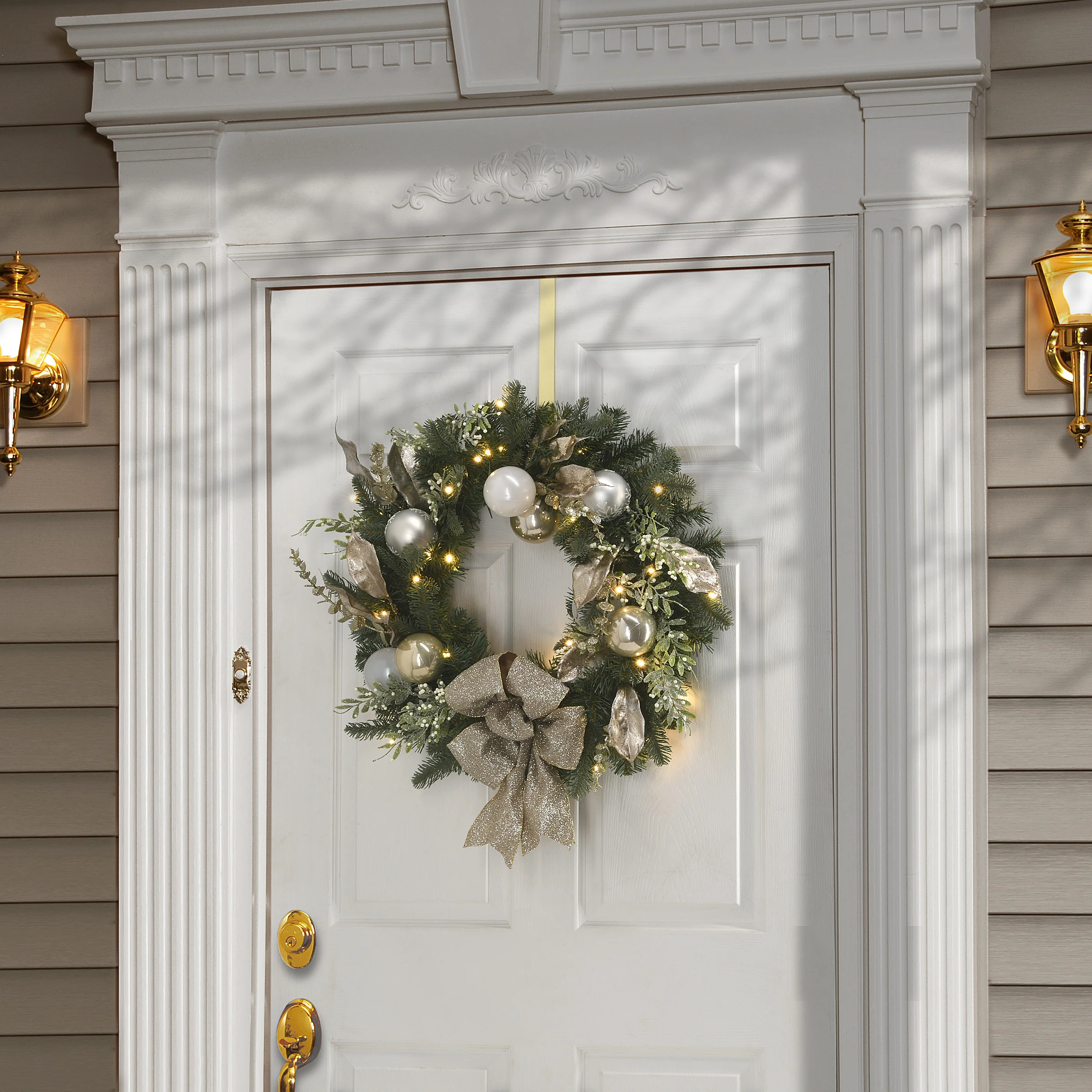 24 in. Pre-Lit Yuletide Glam Decorated Wreath with Bow - Image 2