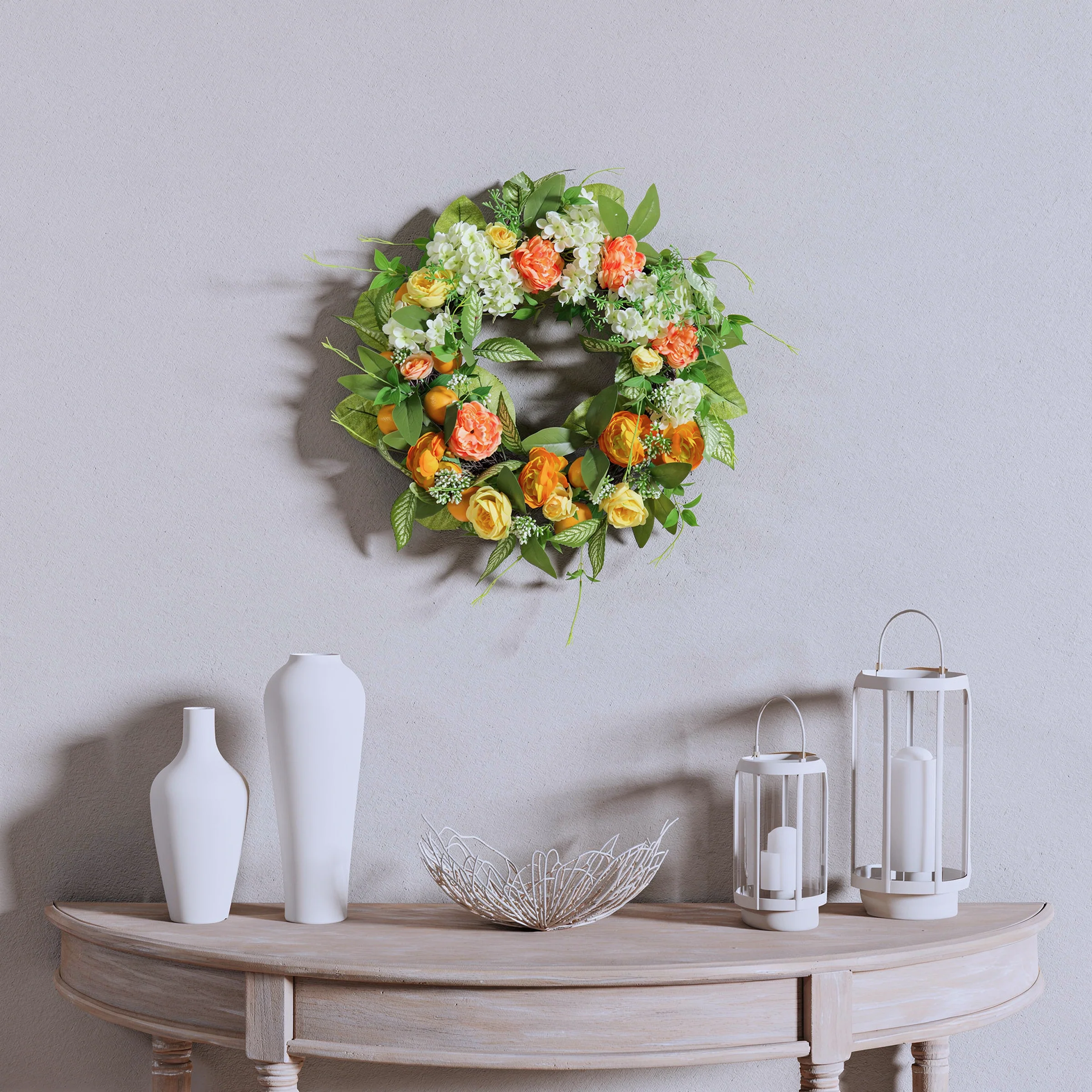 24 in. Spring Wreath with Lemons, Hydrangeas, Ranunculus and Buttercups - Image 2