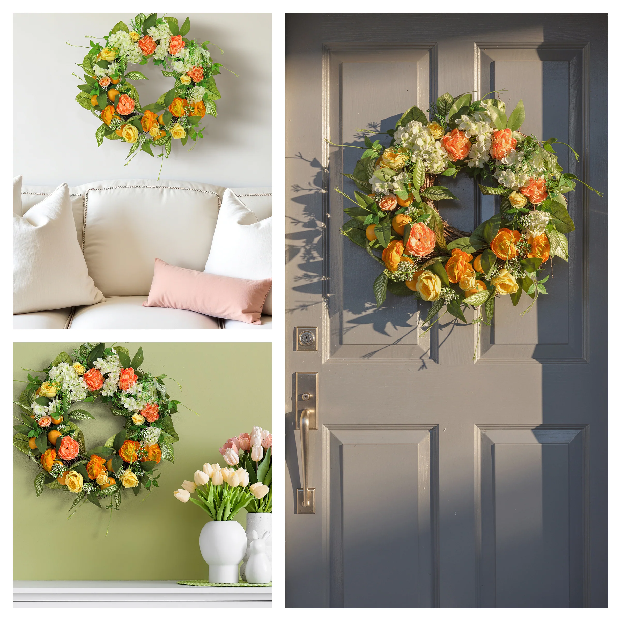 24 in. Spring Wreath with Lemons, Hydrangeas, Ranunculus and Buttercups - Image 6