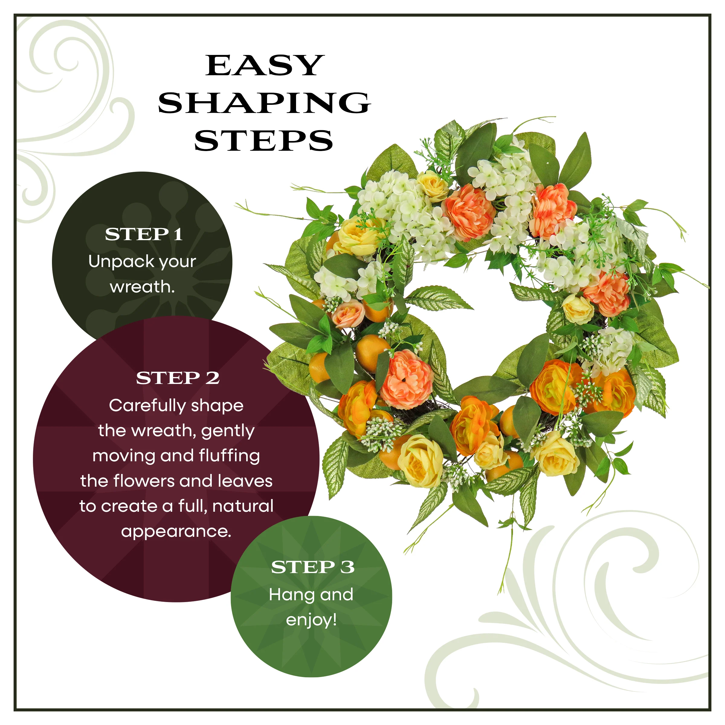 24 in. Spring Wreath with Lemons, Hydrangeas, Ranunculus and Buttercups - Image 8