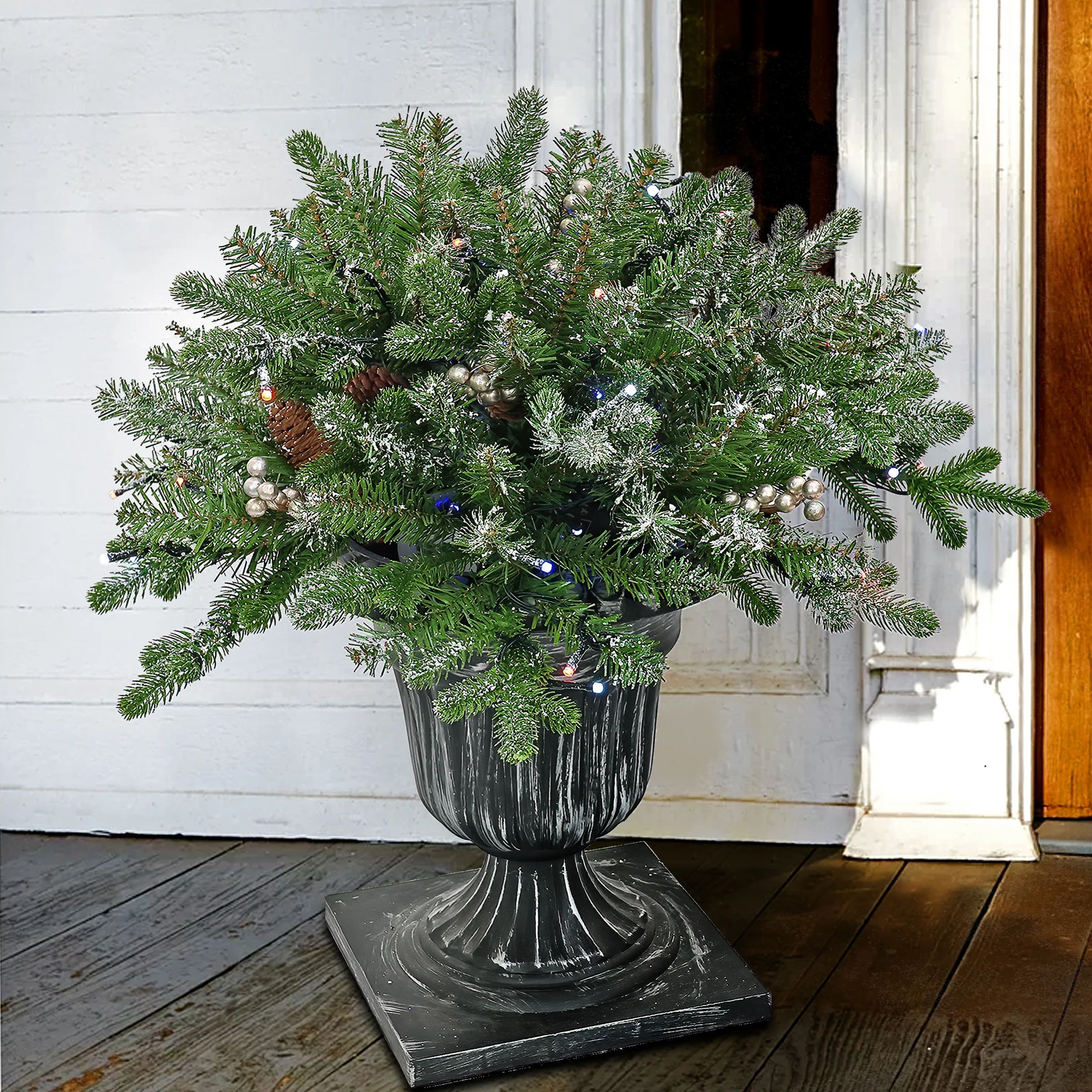 24 in. Pre-Lit Snowy Morgan Spruce Porch Bush with Twinkly LED Lights, Plug-In - Image 2