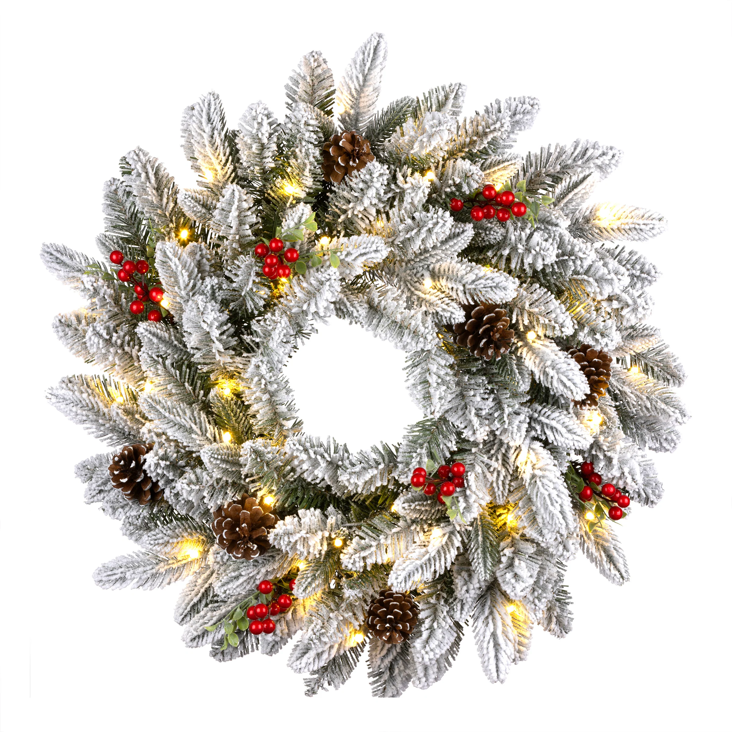 24 in. Snowberry Pine Wreath with LED Lights - Image 5
