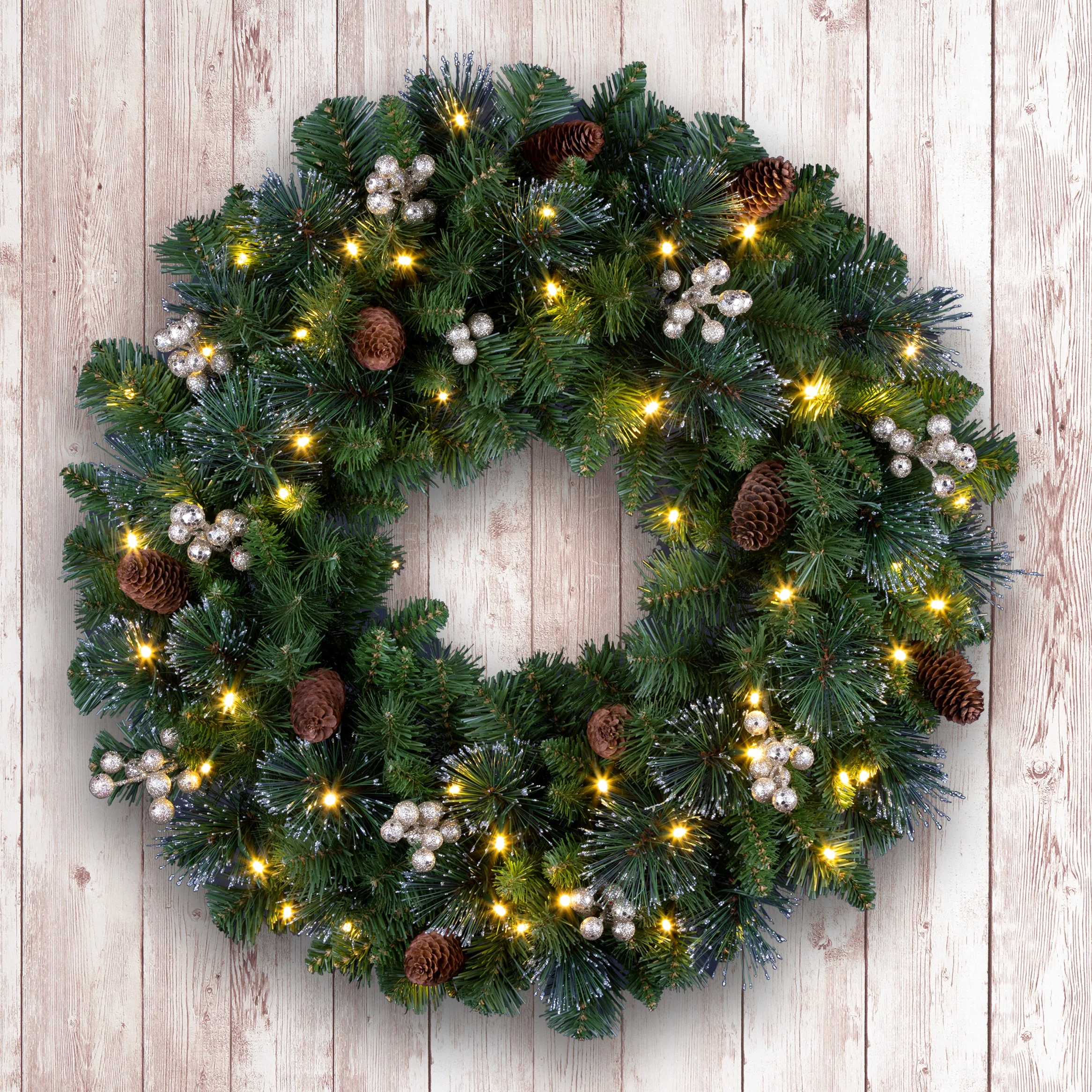24 in. Crestwood Gold Spruce Wreath with Clear Lights - Image 2