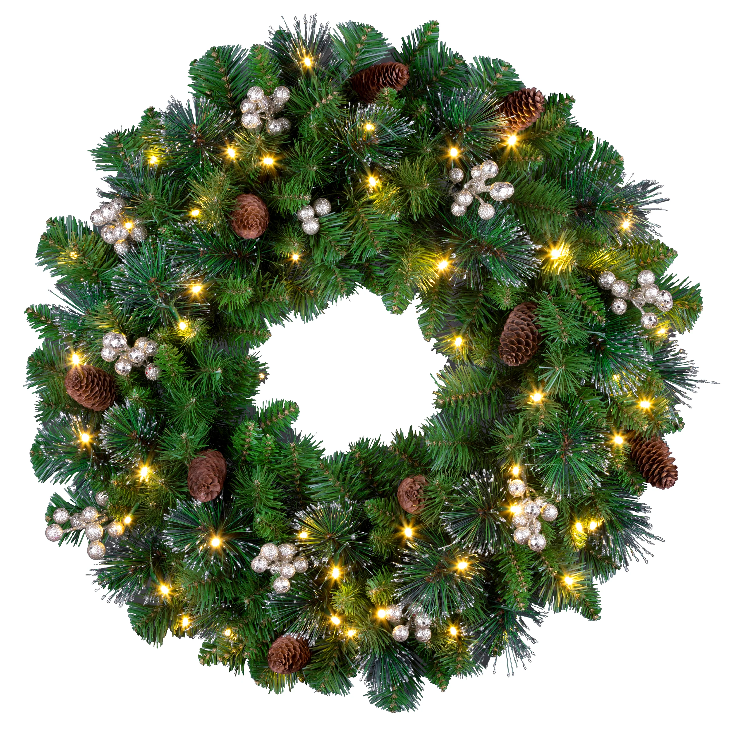 24 in. Crestwood Gold Spruce Wreath with Clear Lights - Image 5