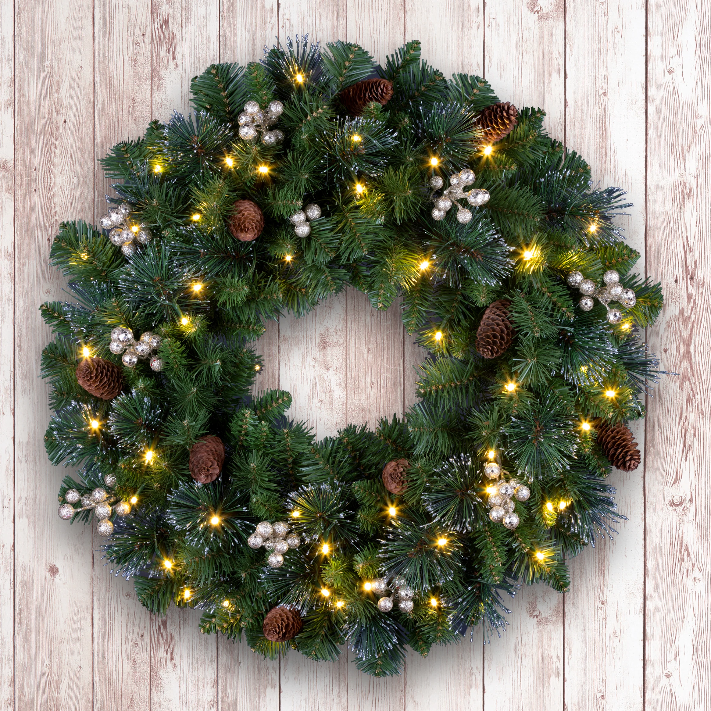 24 in. Crestwood Gold Spruce Wreath with Clear Lights - Image 6