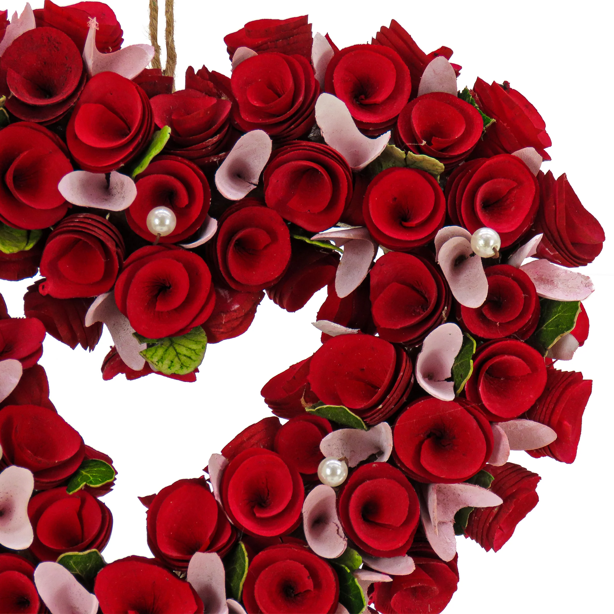 Artificial Valentine's Heart Wreath, Decorated with Red and Pink Roses, Valentine's Day Collection, 25 Inches - Image 3