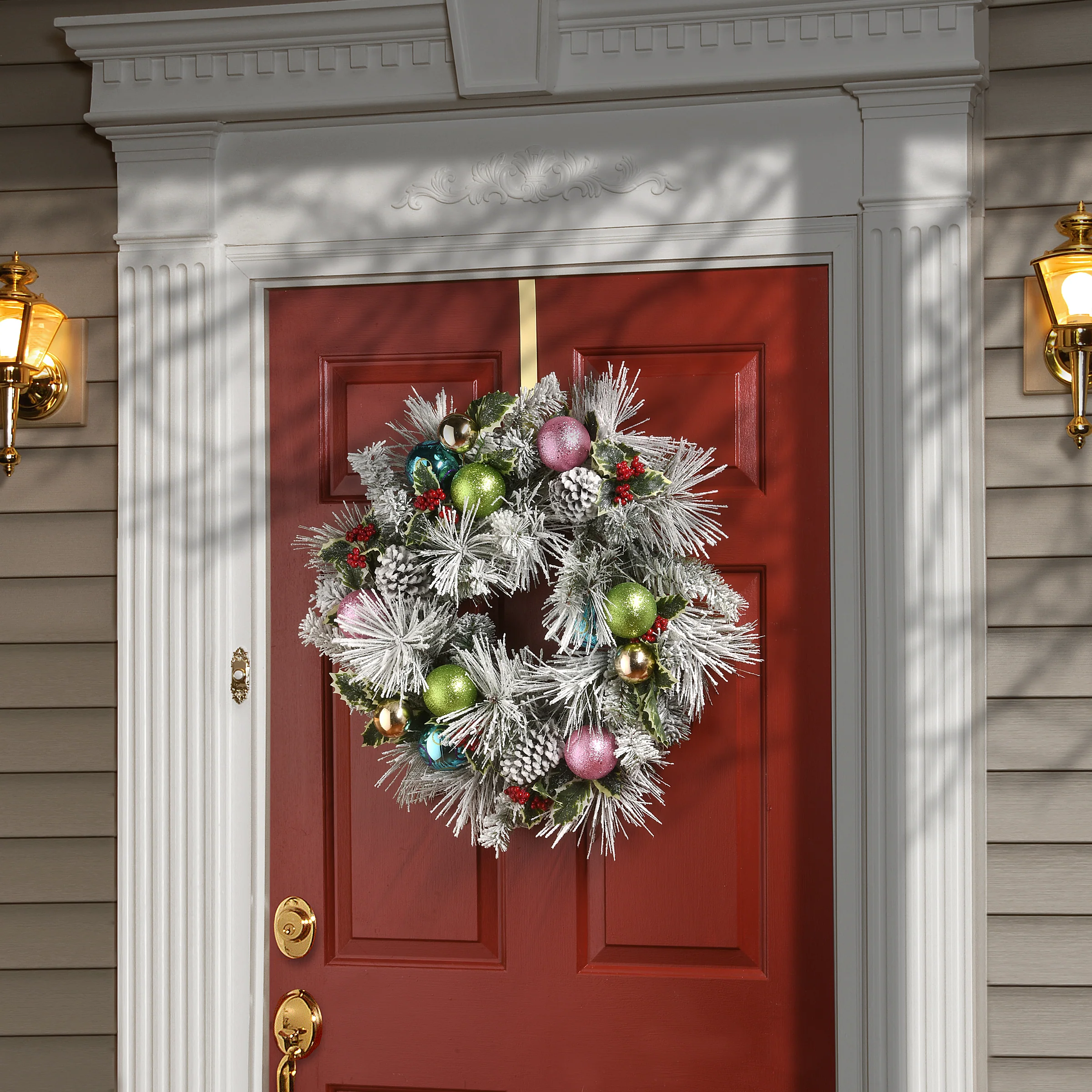 27 in. Snowy Pine Decorated Wreath - Image 2