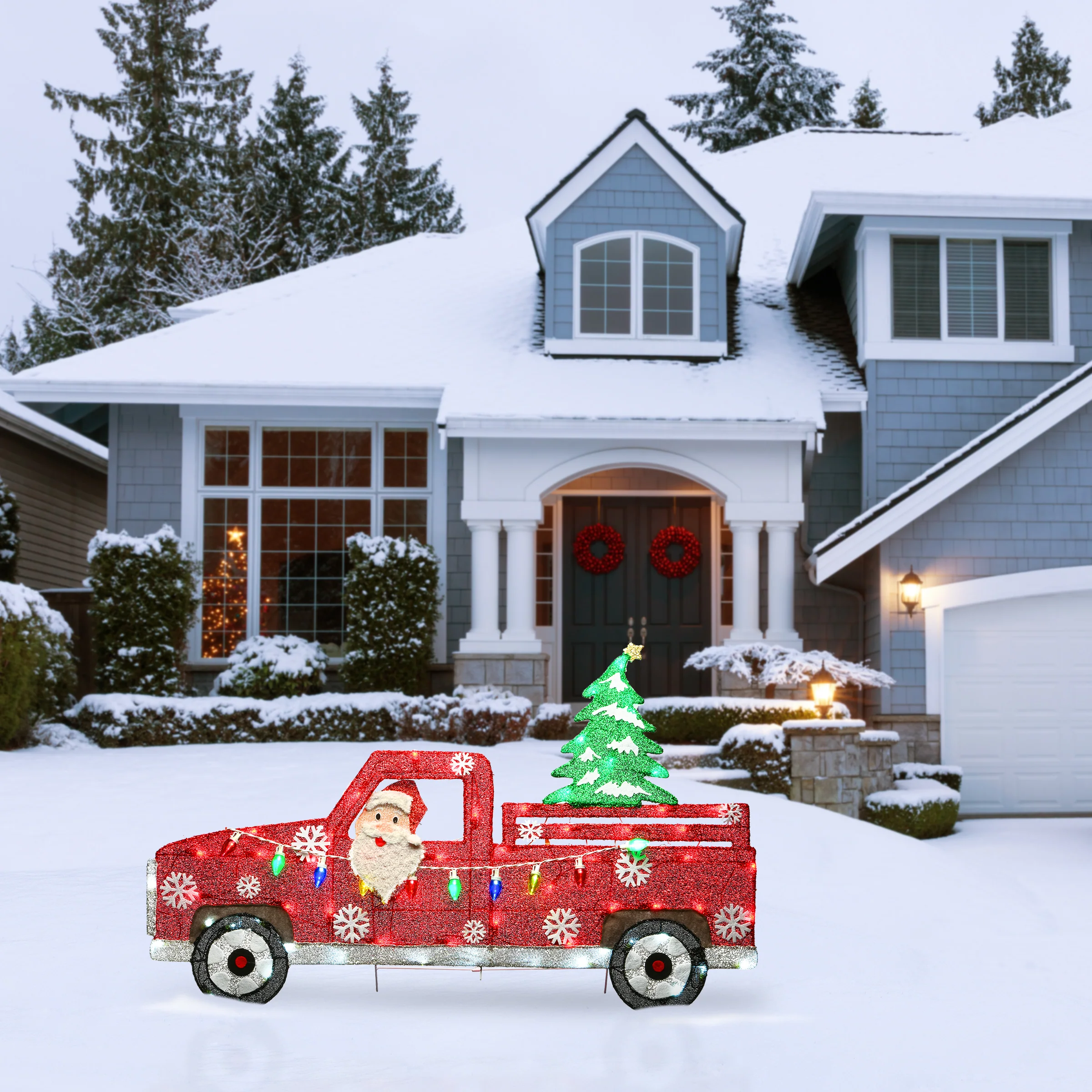 27 in. Pre-Lit Santa in Red Truck, Plug-In - Image 2